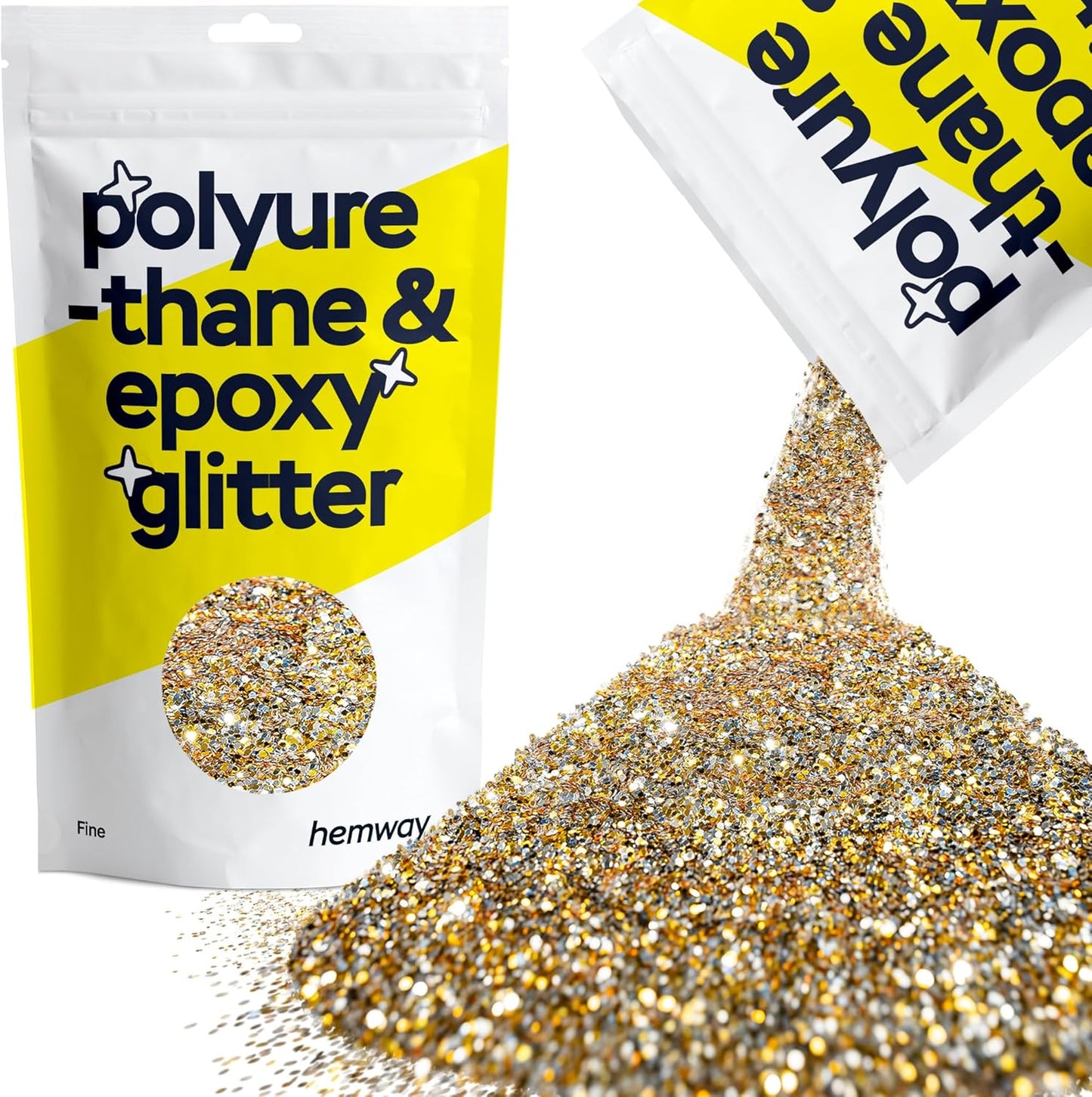 Hemway Polyurethane & Epoxy Resin Glitter 100g / 3.5oz Metallic Crystal Flake Additive for Flooring Jewelry Tumblers Glass Pigment - Fine (1/64" 0.015" 0.4mm) - Gold Silver