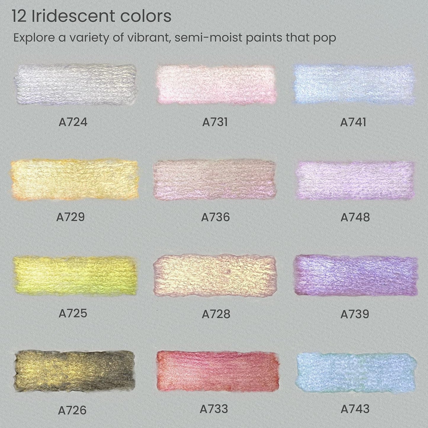 ARTEZA Metallic Watercolor Paint Set – 12 Iridescent Half Pans, Compact Travel Palette with Brush for Painting, Journaling & Mixed Media