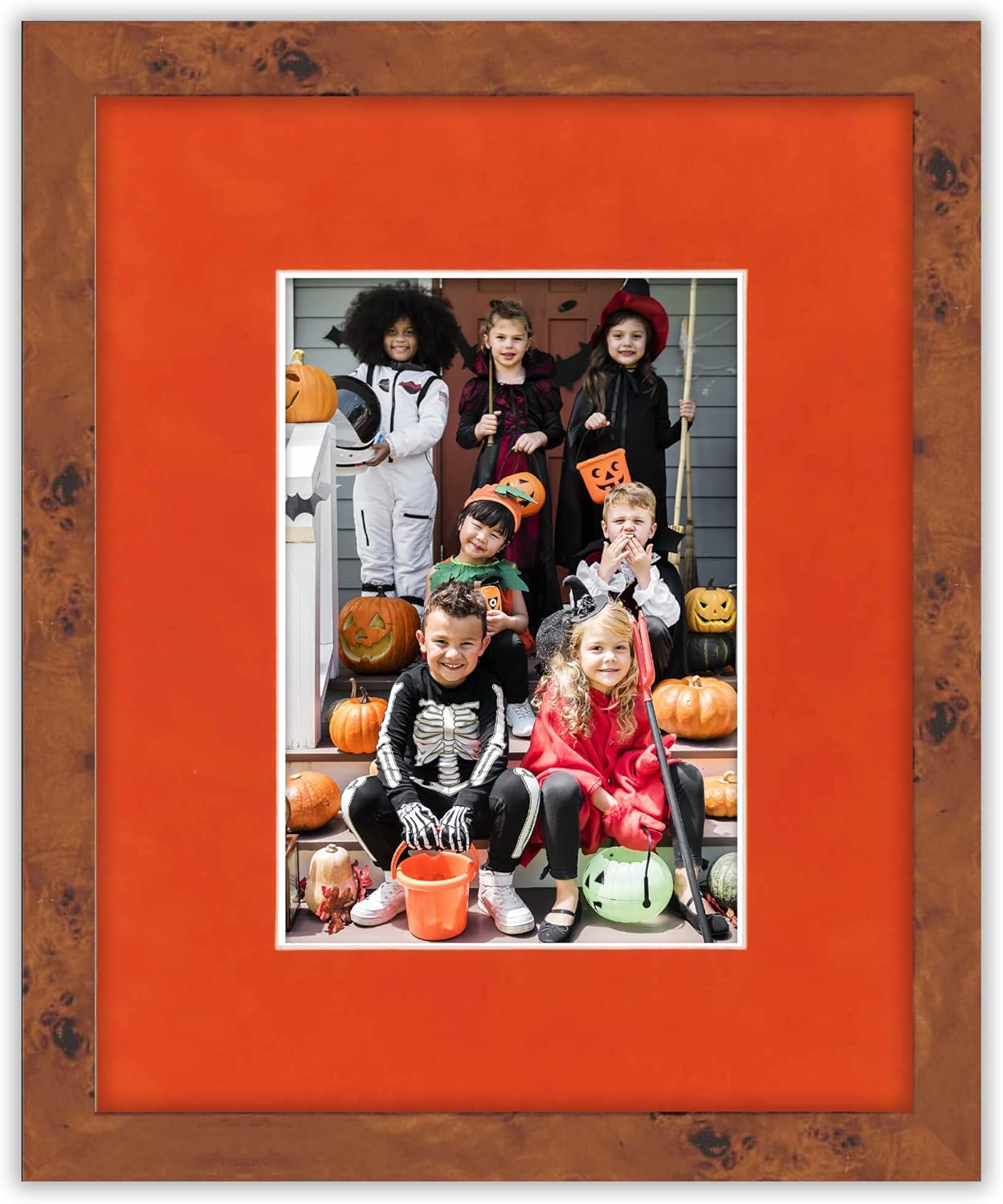 Pack of Ten Acid Free 8x10 Mats Bevel Cut for 5.5x8.5 Photos - Orange Suede Precut Matboards With Backing Boards and Self Seal Photo Mat Bags For Pictures, Photos, Framing - 4-ply Thickness