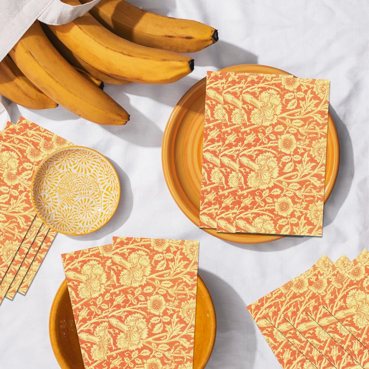 Vintage Floral Paper Napkins, 80PCS Vintage Floral Guest Paper Napkins Disposable, Orange Retro Plants Wildflower Lunch Dinner Hand Napkin for Wedding, Theme Party, Birthday, 4.5x8 Inch