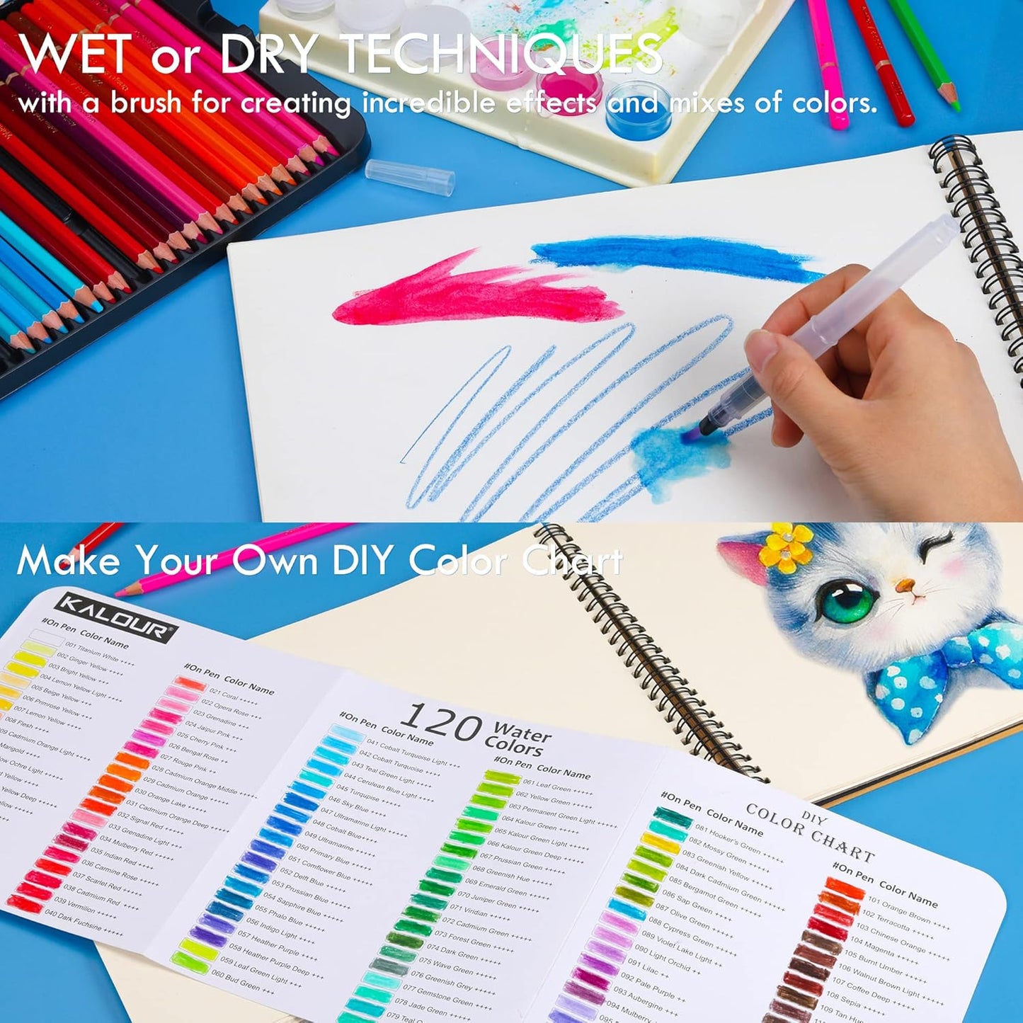 KALOUR Watercolor Pencils, 120 Colors, Blendable Wet or Dry, Water-Soluble Colored Pencils for Artists and Beginners