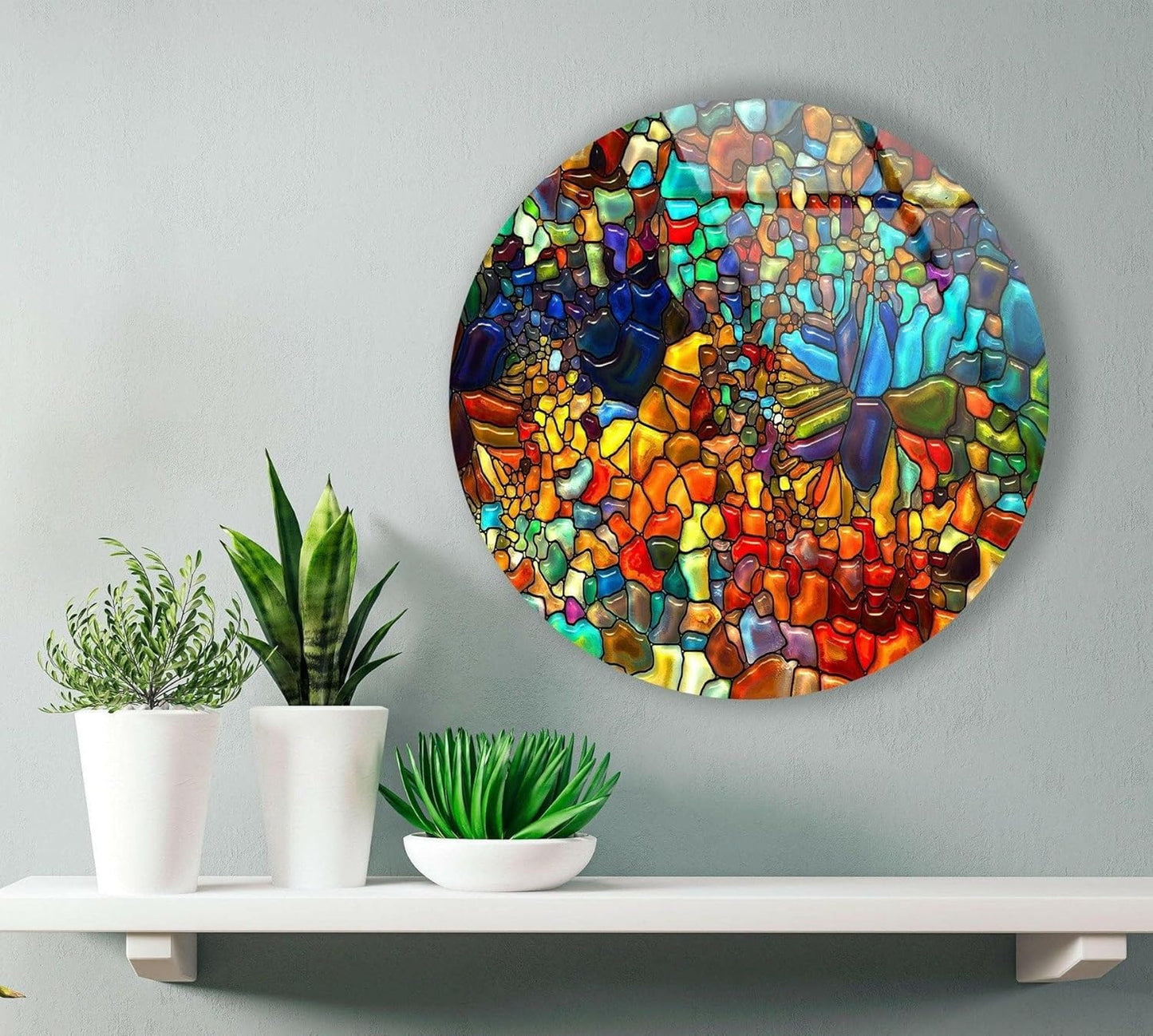My Photostation.com 15.8''(40cm) Diameter Red Mosaic Round Glass Wall Art Tempered Glass Printing Wall Decor Large Wall Art Wall Hangings