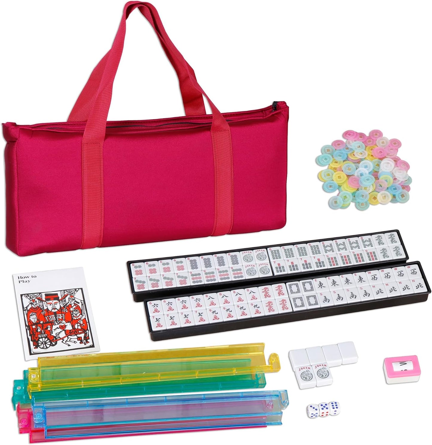 Smartxchoices 166 Tiles Mah Jongg Set American Mahjong 4 Color Pushers/Racks Mahjongg Game with Soft Velour Bag,Western Mahjongg Tiles