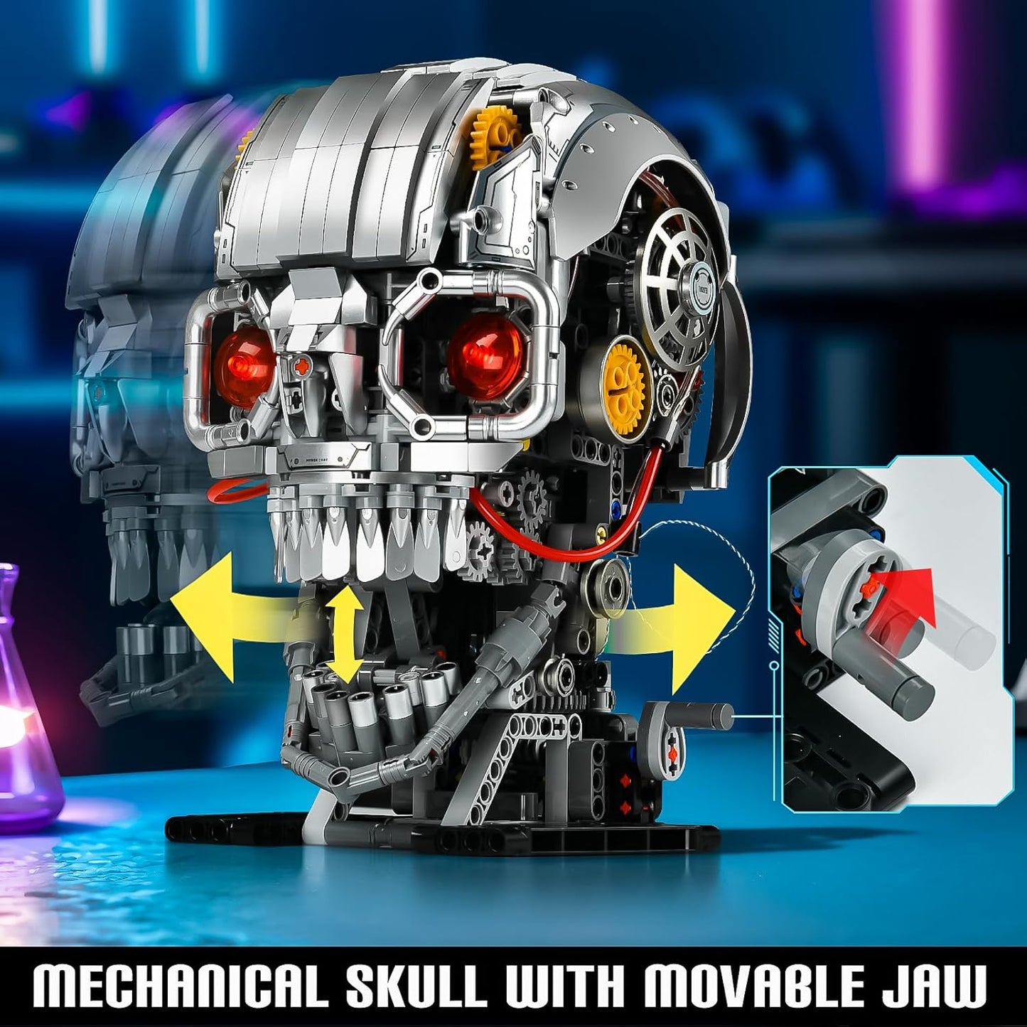 Mechanical Halloween Skull Building Set for Adult,Skeleton Head Building Blocks Toys,Buildable Horror Display Model,Collectible Decor for Home or Office,Gift for Men Boys 8-14(1099pcs)
