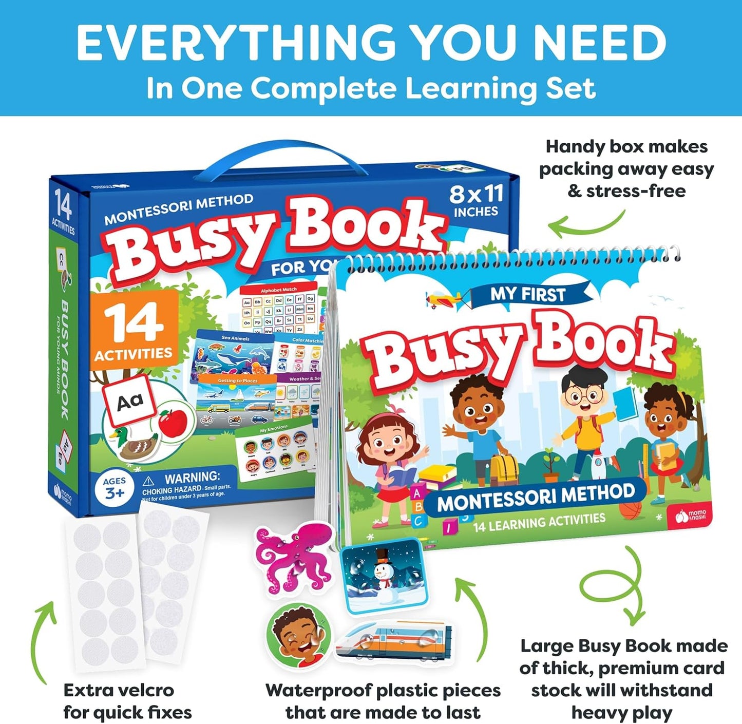 Montessori Preschool Busy Book for Toddlers Ages 3 and Up - Preassembled - Preschool Learning Activities Homeschool Montessori Toys - 3 Year Old Boy Gift - 3 Year Old Girl Christmas Birthday Gift