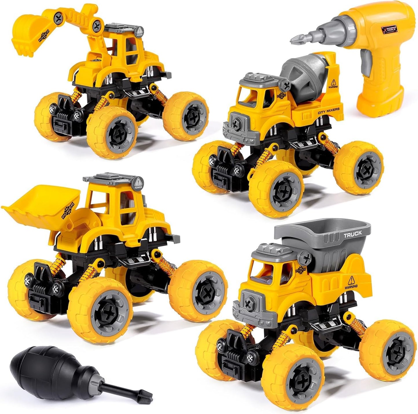 LUDILO 4PCS Take Apart Toys for 4 Year Old Boys Construction Toys with Electric Drill DIY Assembly Building Stem Toys Trucks Gifts for 3 4 5 6 7 8 Year Old Boys Girls Kids Learning Educational Toys