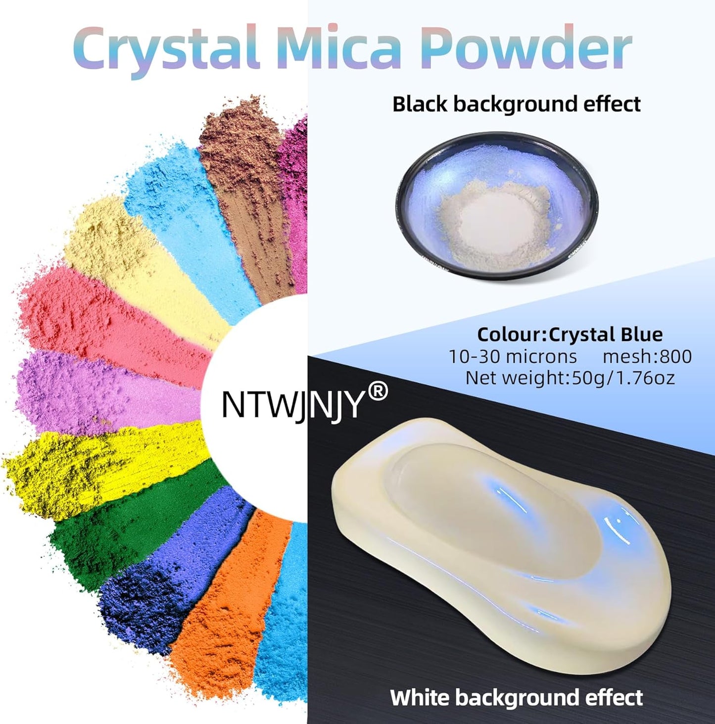 Crystal Blue Mica Powder for Epoxy Resin，Natural Shimmer Mica Powder Used for Coloring Resin Artwork, car Spray Paint, Candles, soap, Lip Gloss, Nail Polish(50g/1.7oz)