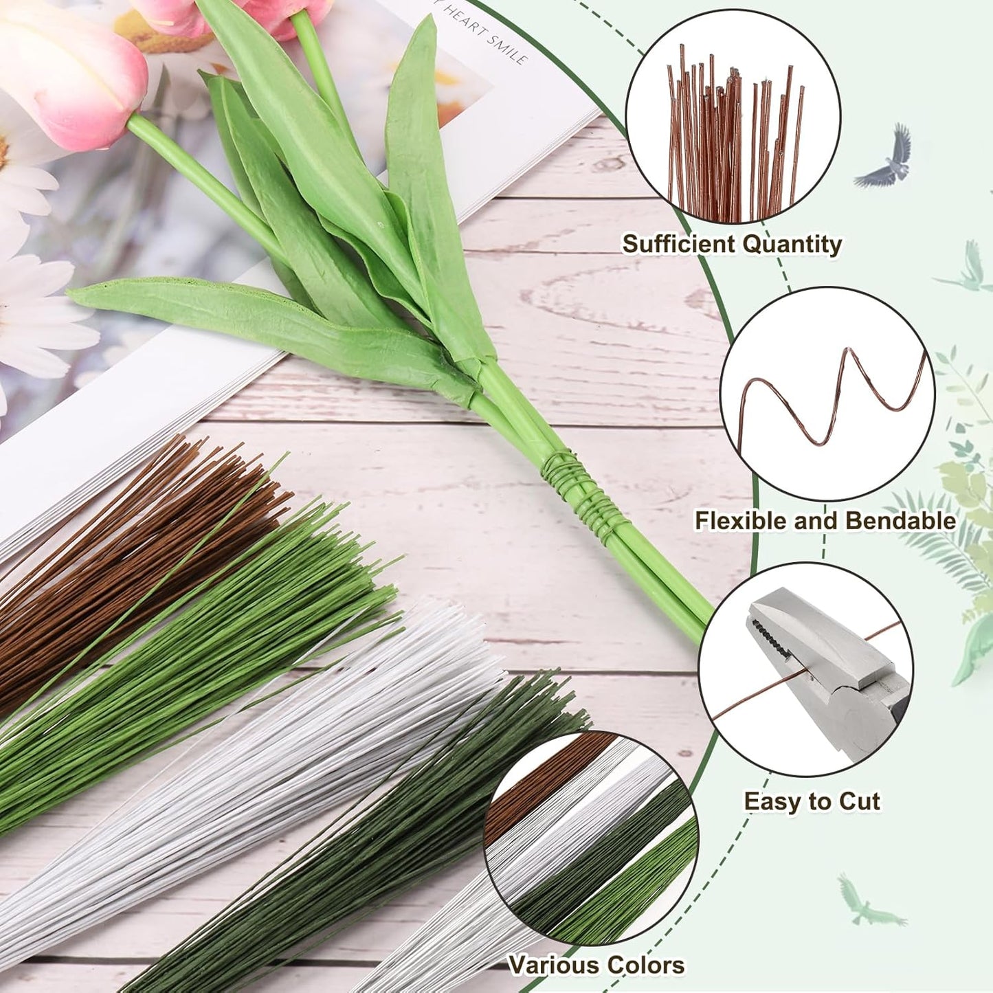 PATIKIL 32 Inch 22 Gauge Floral Stem Wire, 4 Pack/160 Pieces Bouquet Stem Paper Wrapped for DIY Crafts Flower Arrangements, Coffee