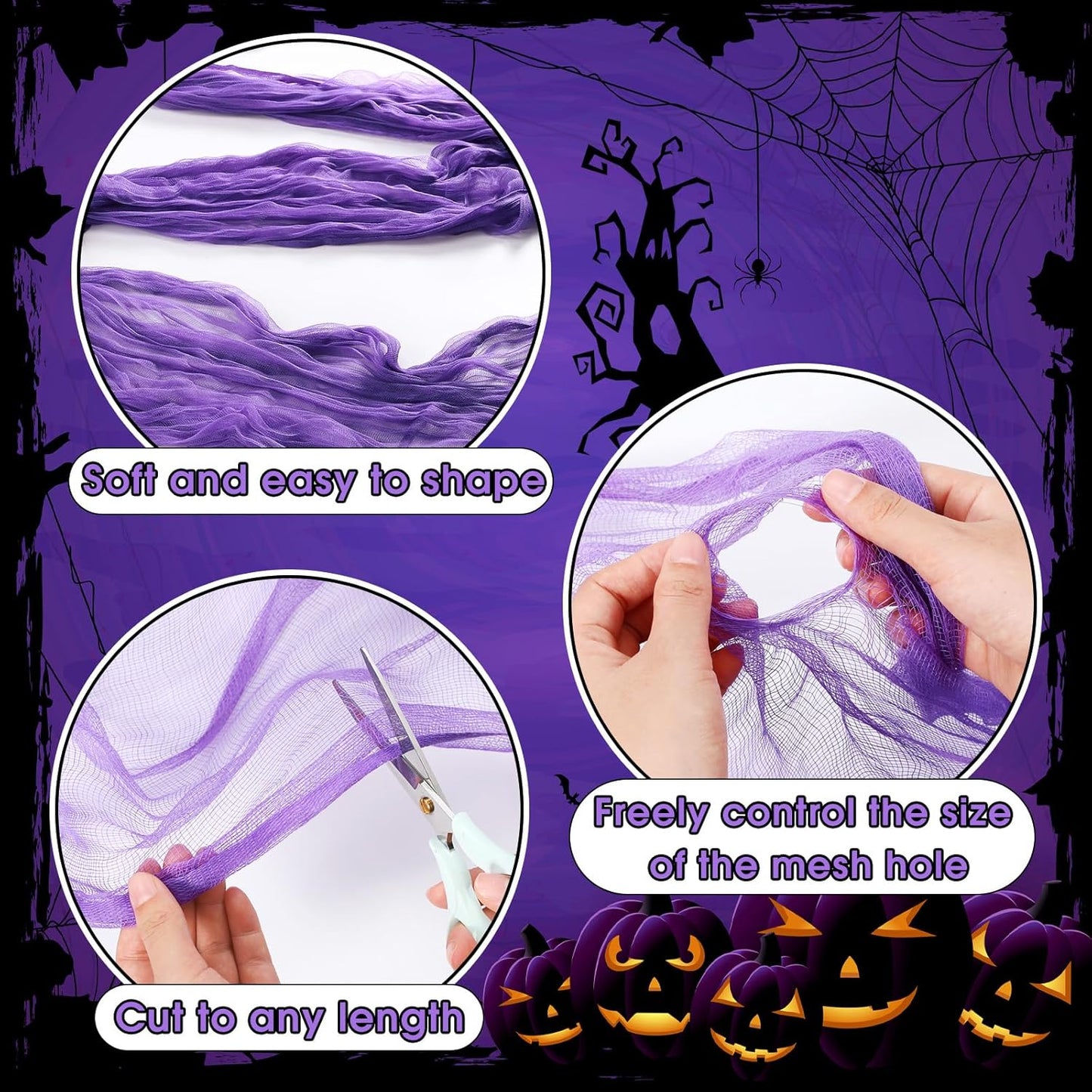 Boao Halloween Cheese cloth 29.92 x 590.55 Inch Purple Cheesecloth Roll for Crafts Large Cotton Muslin Gauze Fabric for Halloween Outdoor & Indoor Spooky Decoration