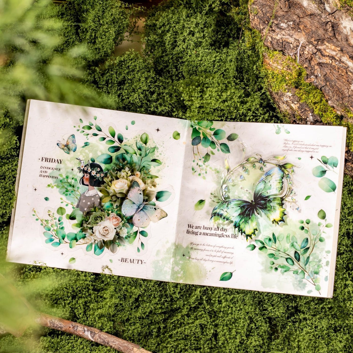 120Pcs Forest PET Scrapbook Stickers Botanical Designs for Scrapbooking Waterproof Journaling Supplies Junk Journal Ephemera with Storage Organizer