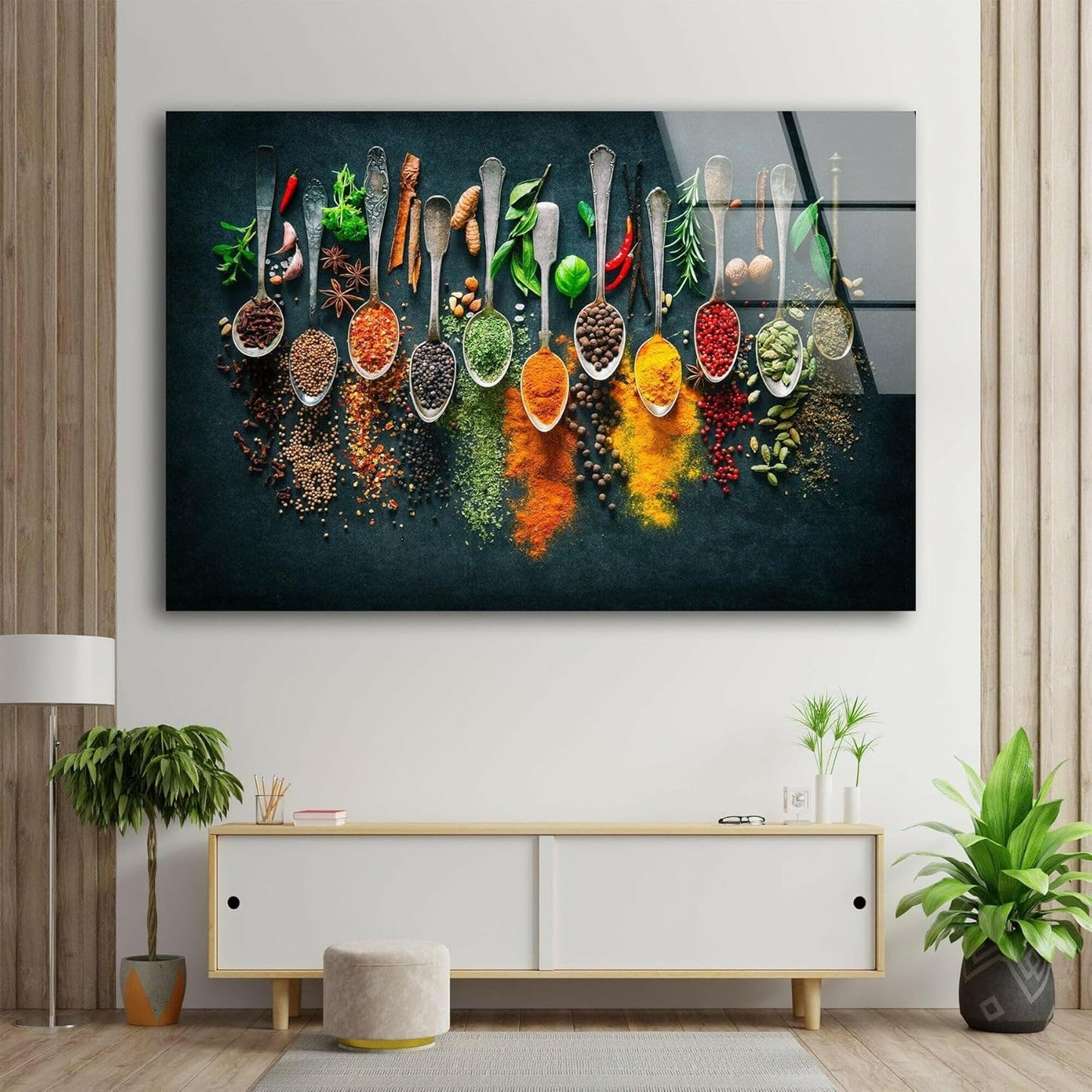 My Photostation.com Round 24'' Spoon Spices Glass Wall ArtTempered Glass Printing Wall Decor Large Wall Art Wall Hangings