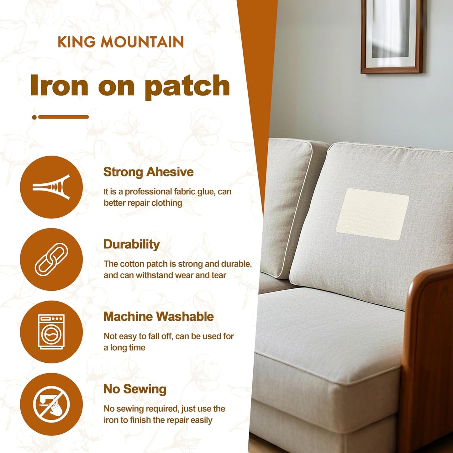 Iron on Patches, 8 Pieces Iron on Linen Patches, Fabric Patches for Couch, Tent, Clothing, Seat, Linen Repair Kit 3.7" by 4.9" (9.5 cm x 12.5 cm, Light Grey)
