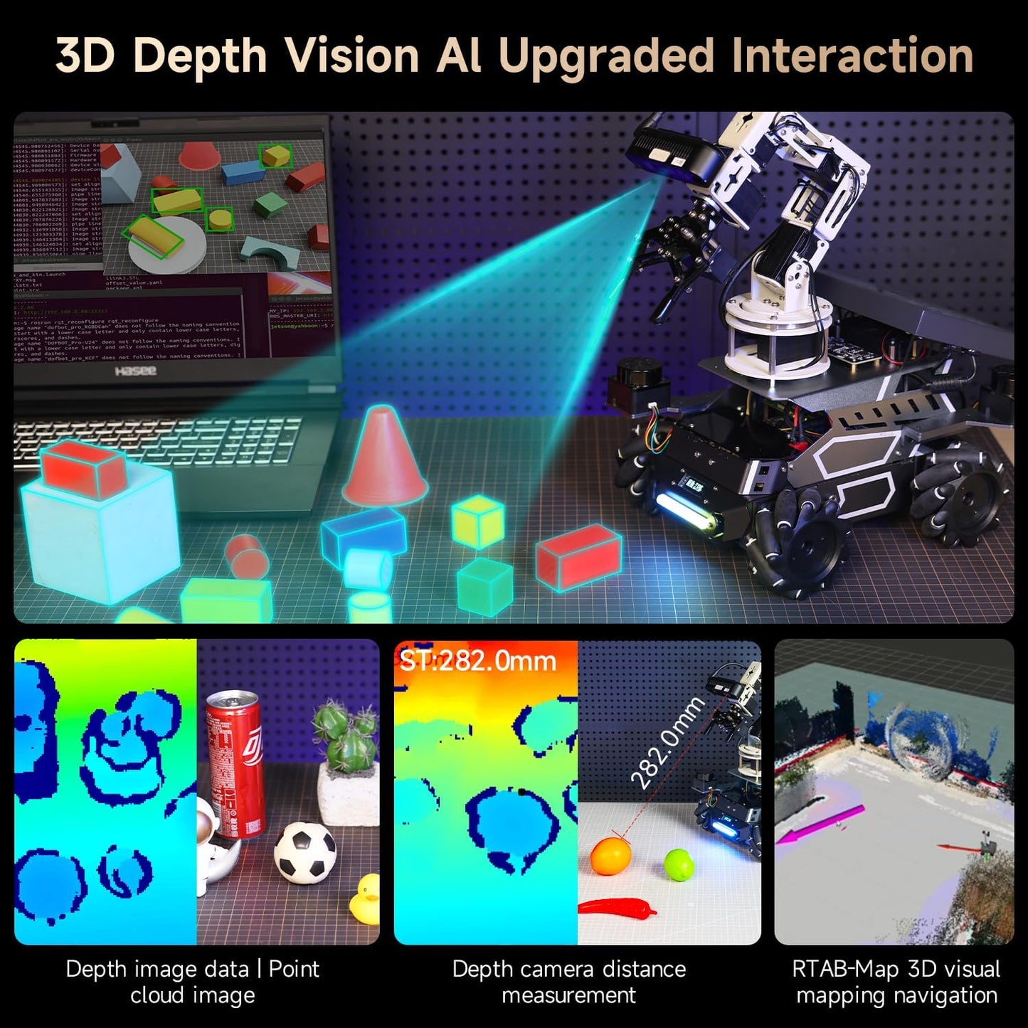 Yahboom Jetson Orin Nano 8GB ROS2 AI Robot Kit Large AI Model Supports 3D Mapping Navigation, Movelt Simulation, AI Vision, App Control