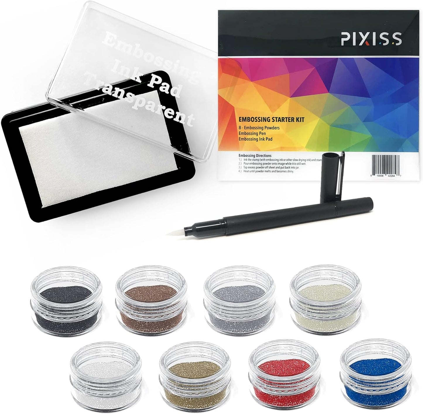 Embossing Kit with Heat Tool Bundle, Embossing Powders, Complete Embossing Starter Kit, Clear Embossing Pen, Embossing Ink Pad, 8X 10ml Embossing Powders for Crafts