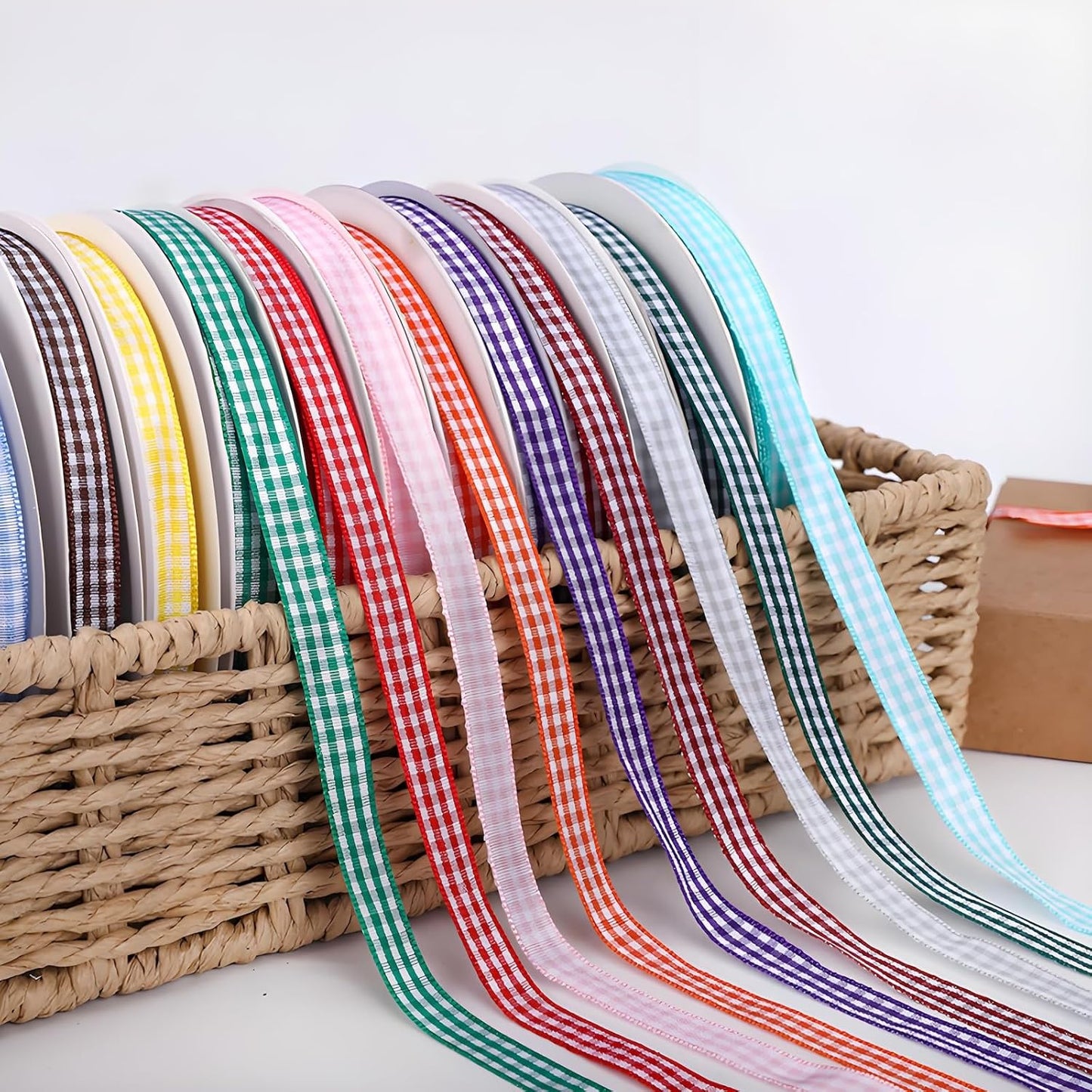 Classic Gingham Checkered Ribbon, Assorted Colors Premium Polyster Plaid Checkered Craft Ribbon for Gift Wrapping, DIY Projects, Hair Bows,Scrapbooking & Party Decor (Light Blue, 3/8x50Yd)