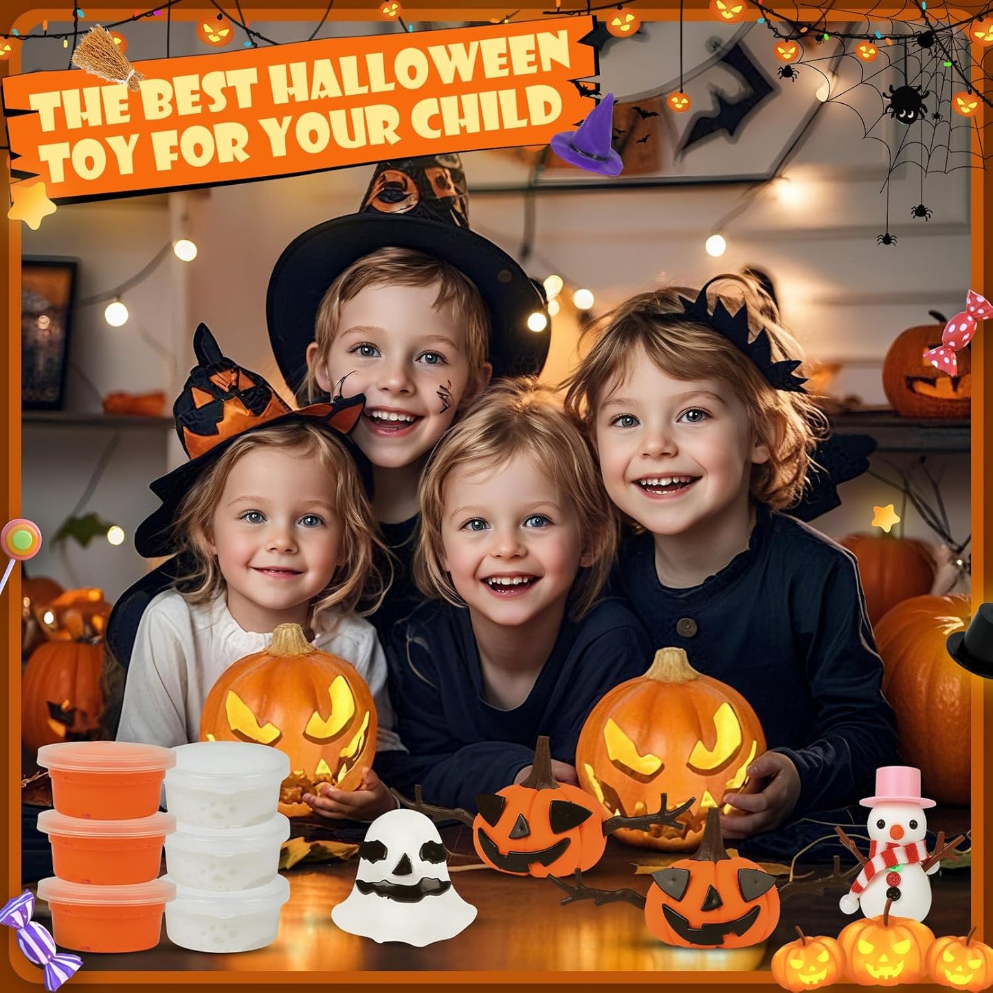 YOGFIT 36 Pack Halloween Pumpkin DIY Craft Clay Kit for Kids, Air Dry Moldable Clay DIY, Pumpkin Craft Kit for Halloween Decorations Indoor Outdoor Trick or Treat Party Favors