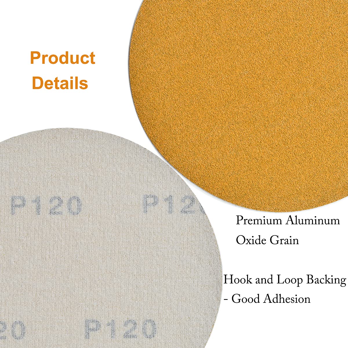 6-Inch No-Hole Hook and Loop Sanding Discs 120-Grit, Random Orbital Sandpaper for Automotive and Woodworking, 100-Pack