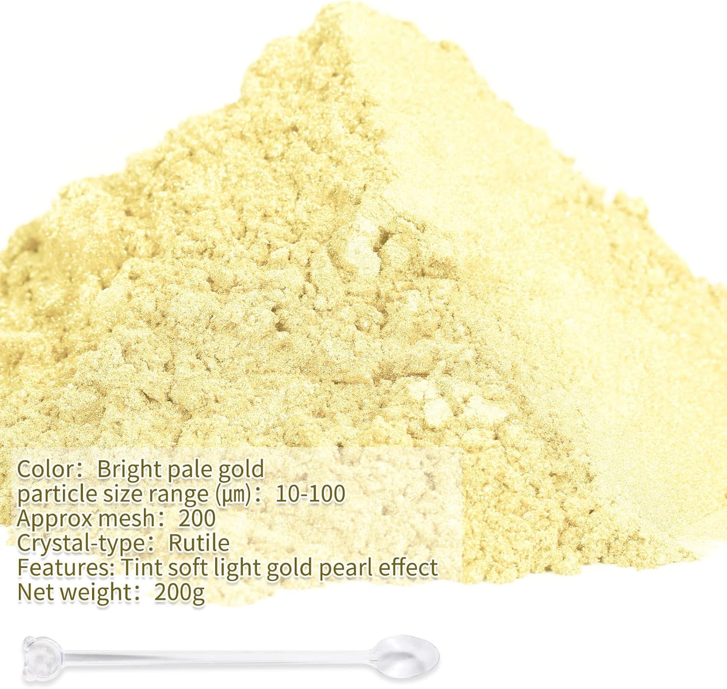 Mica Powder,7.05OZ（200g）,Bright Pale Gold Mica Powder Pigment for Epoxy Resin，Lip Gloss，Car Paint，Dye，Soap Making，Nail Polish,Epoxy Resin,Candle Making,Bath Bombs