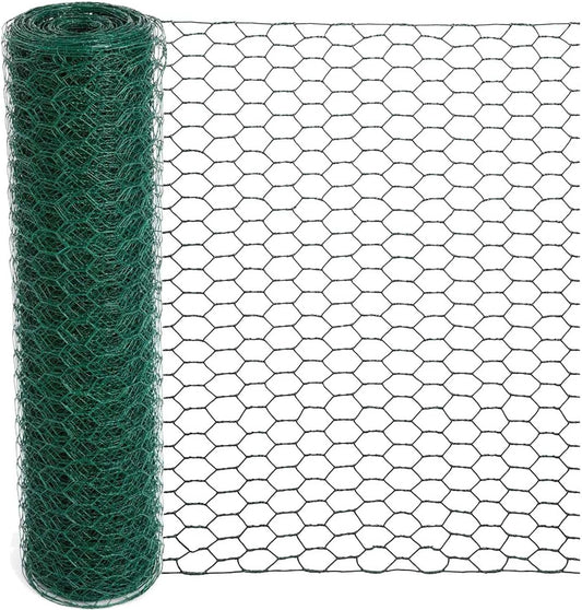 Chicken Wire 15.7 x 315 Inches Chicken Wire Fencing Mesh Green PVC Coated Floral Chicken Wire for Crafts Poultry Garden, Hexagonal Galvanized Chicken Coop Rabbit Wire Fencing Netting