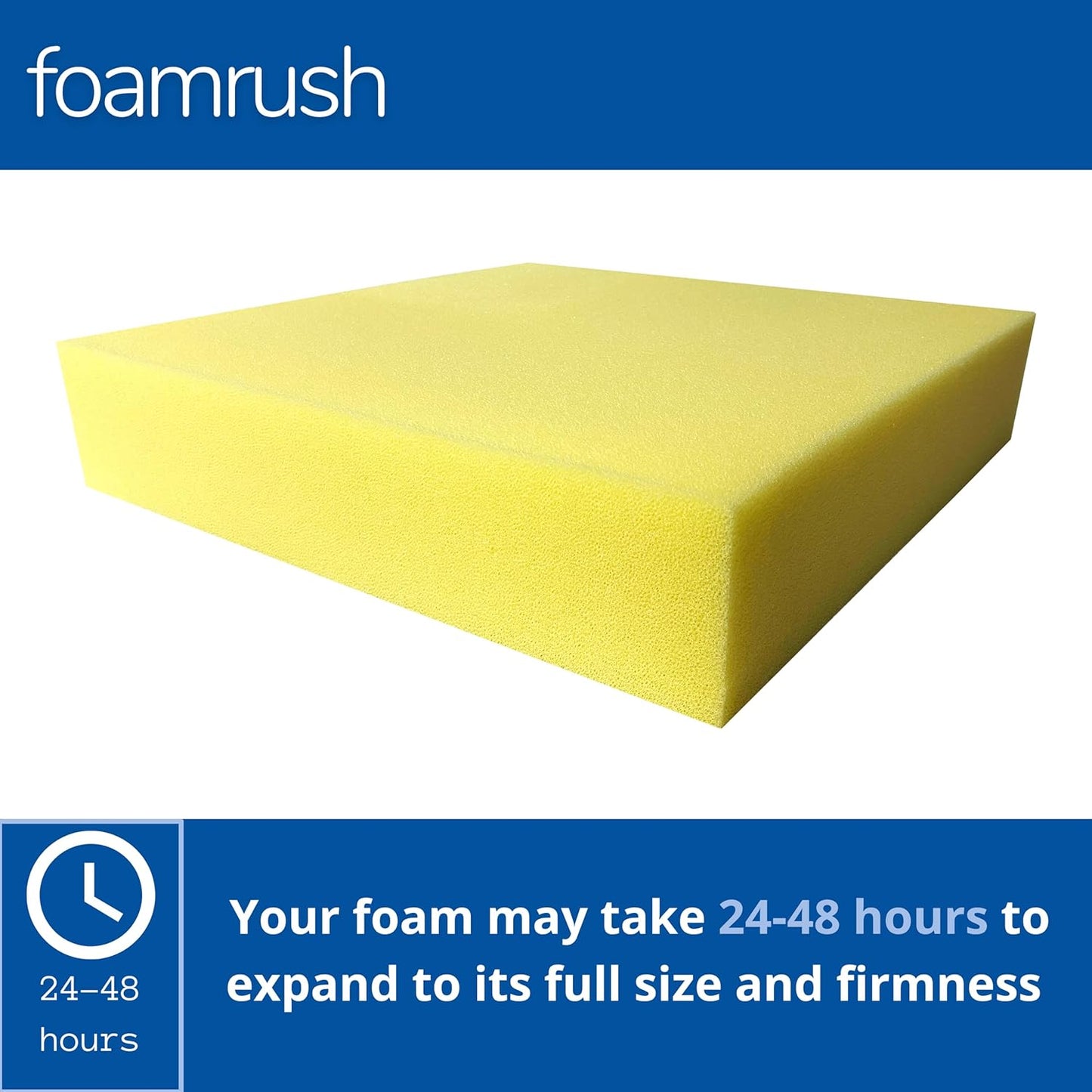 FoamRush 7" x 24" x 24" Water-Resistant Dry Fast Outdoor Upholstery Foam Sheet for Outdoor & Marine Furniture (Chair Cushion Foam for Patio Furniture, Boat Seat Cushion Replacement)