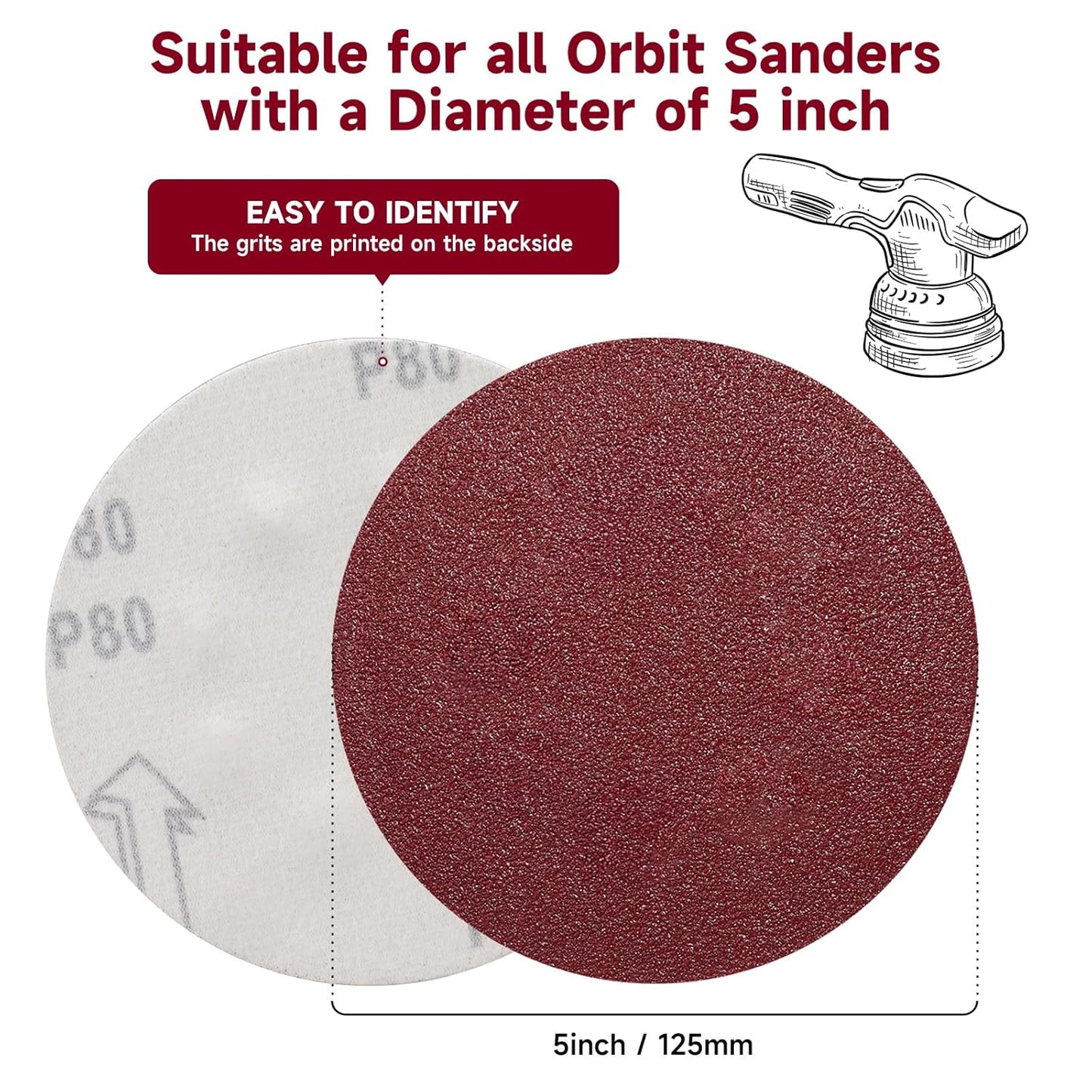 5 Inch 100 PCS Sanding Disc 600 Grit,Hook and Loop Sanding Discs for Random Orbital Sander