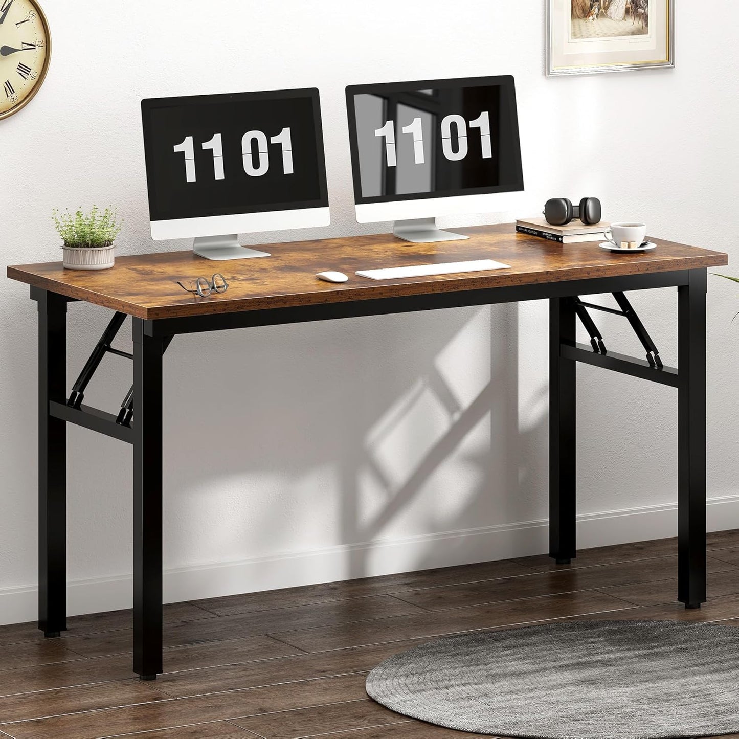 Need 47 inches Computer Desk Office Desk Folding Table with BIFMA Certification Computer Table Workstation, Rustic Brown AC5FB-120