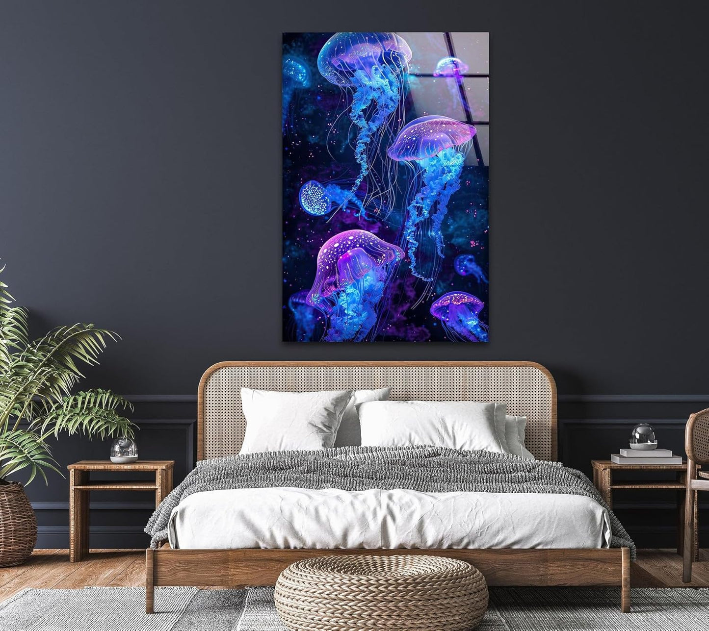 My Photostation.com 40WX60H'' Glowing Jellyfish Glass Wall Art Tempered Glass Printing Wall Decor Large Wall Art Wall Hangings