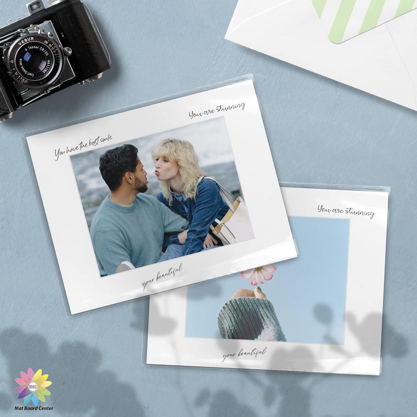 Mat Board Center, Pack of 25, 11x14 for 8x10 White Picture Mat Sets - Acid Free, 4-ply Thickness, Bevel Pre-Cut White Core - Includes Backing Boards and Clear Bags - for Pictures, Photos, Framing