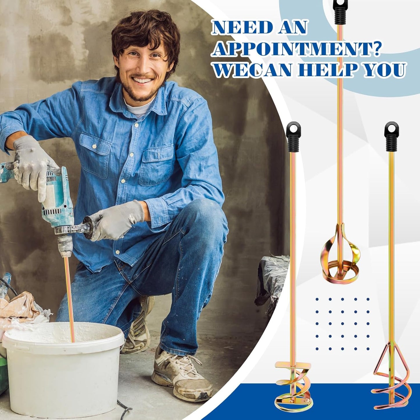 Set of 3 Paint Mixer for Drill Epoxy Resin, Mud, Cement Blades, Paint Stirrer, 15.7" Mixing Paddles and 2.3" Mixing Impeller(Gold)
