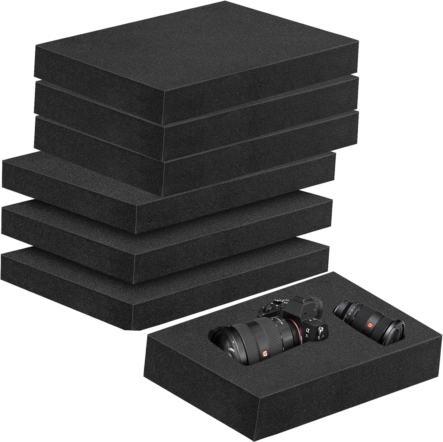 6 Pcs 16 x 12 x 1.5 Inches Polyurethane Foam - Packing Foam Inserts for Cases Black Craft Foam Sheets for Packing Padding 1.5 Inch Thick for Camera Toolbox Storage