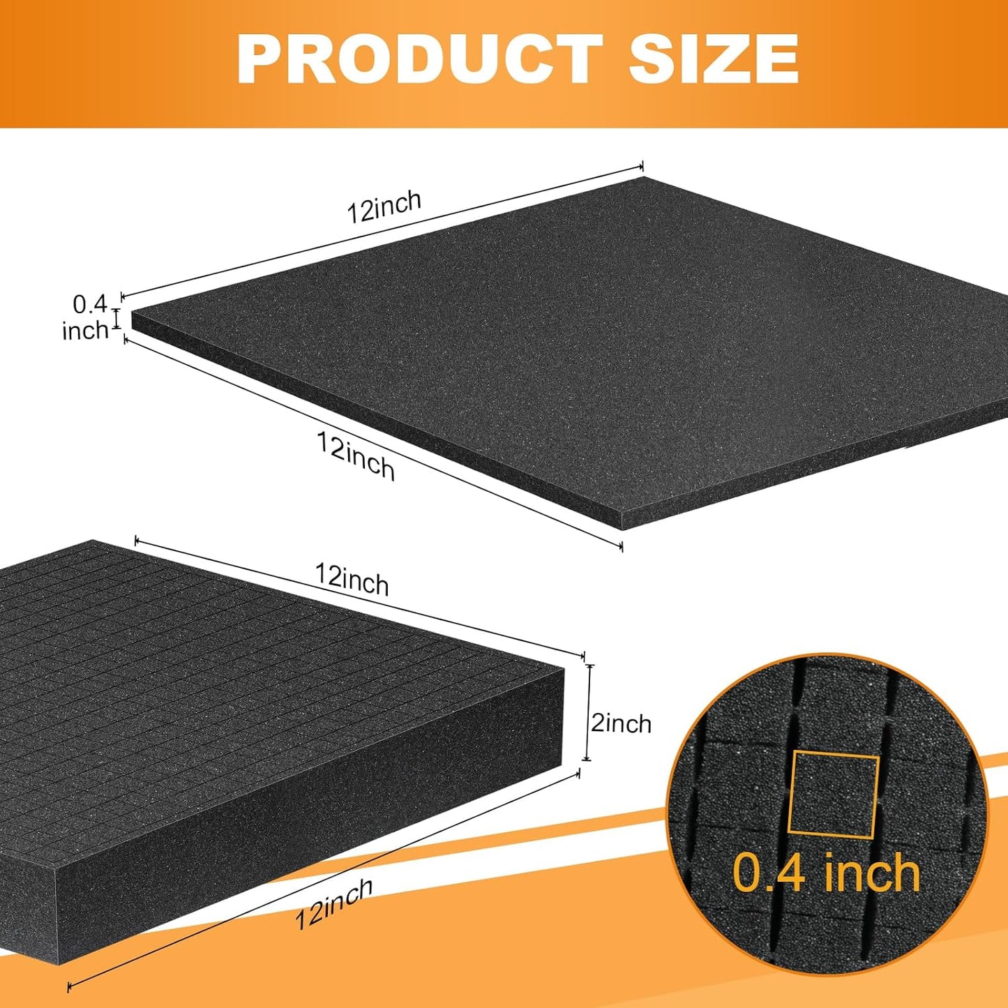 Eunice 4Pcs 12 x 12 x 0.4 Inch Polyurethane Foam Sheets & 4Pcs 12 x 12 x 2 Inch Cuttable Foam Inserts for Cases, Packing Foam Pads for Tool Box, Camera Storage and Crafts