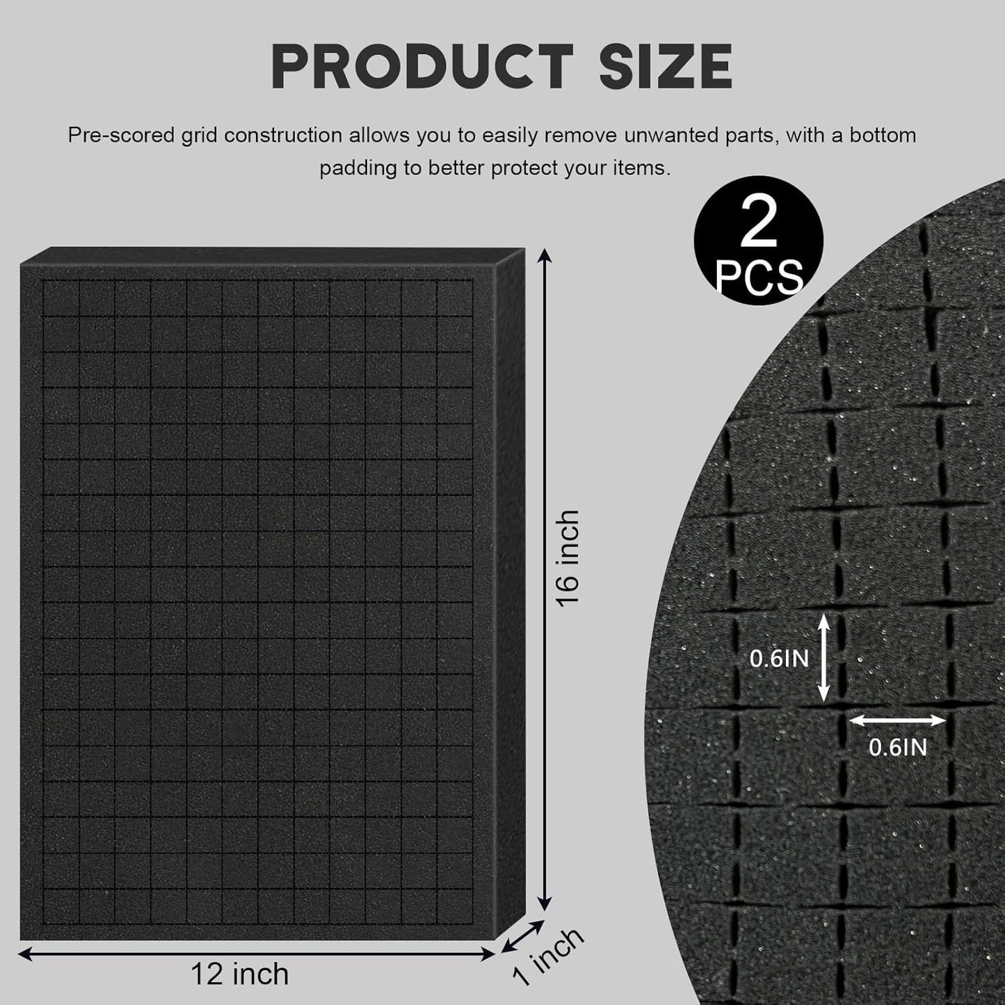 Pick and Pluck Foam Sheets, 2Pcs 16 x 12 x 1 Inch Pick Apart Foam Insert for Camera Storage, Crafts, Tool Box, Storage Drawer
