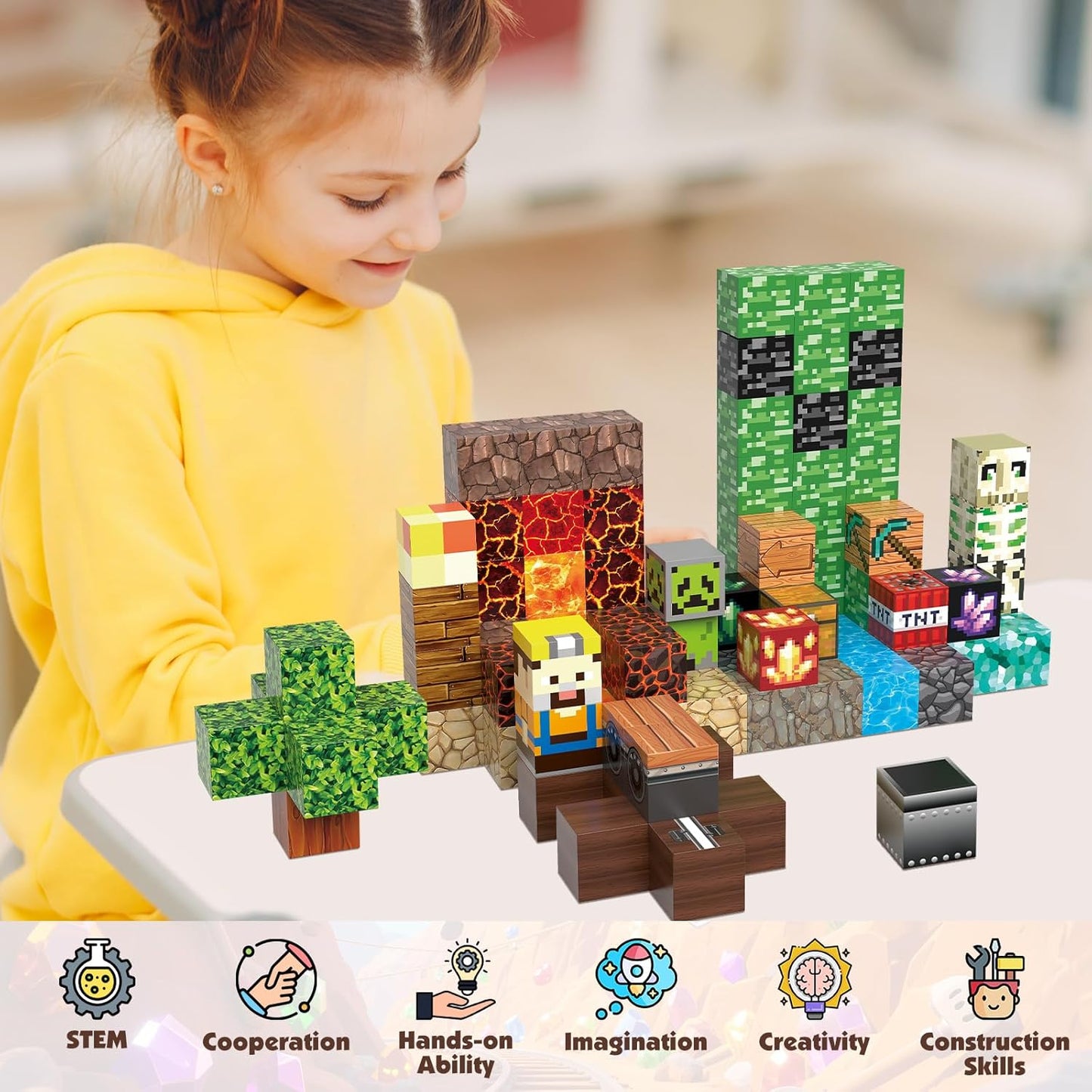 JIMI Magnetic Building Blocks Set, Magnetic Blocks STEM Construction Toys, Montessori Sensory Stacking Toys for Boys Girls Age 3 4 5 6 7 8, Magnet Cubes Christmas Birthday Present for Kids