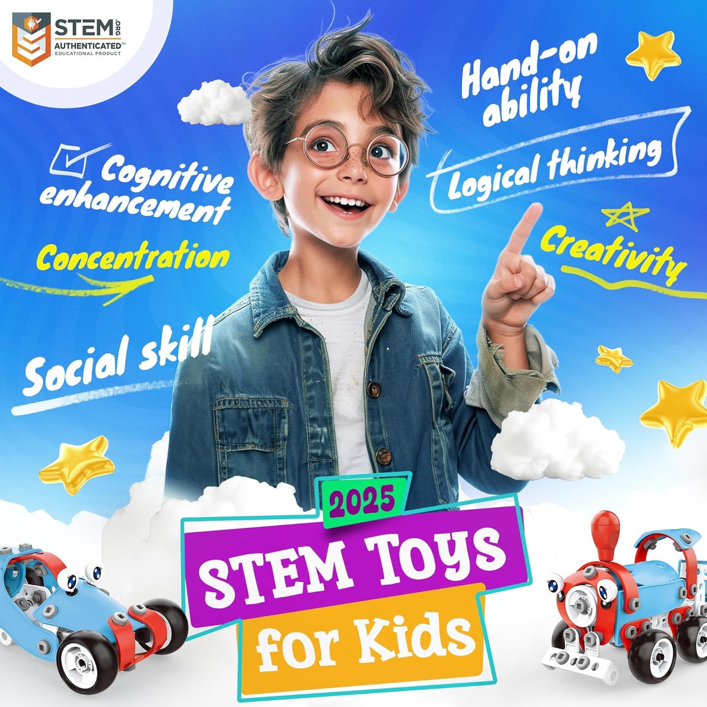 SMILESSKIDDO STEM Kits, 6-in-1 Kids Building Blocks Set - 142 PCS Educational Construction Toys with Storage Box for Kids Ages 5+