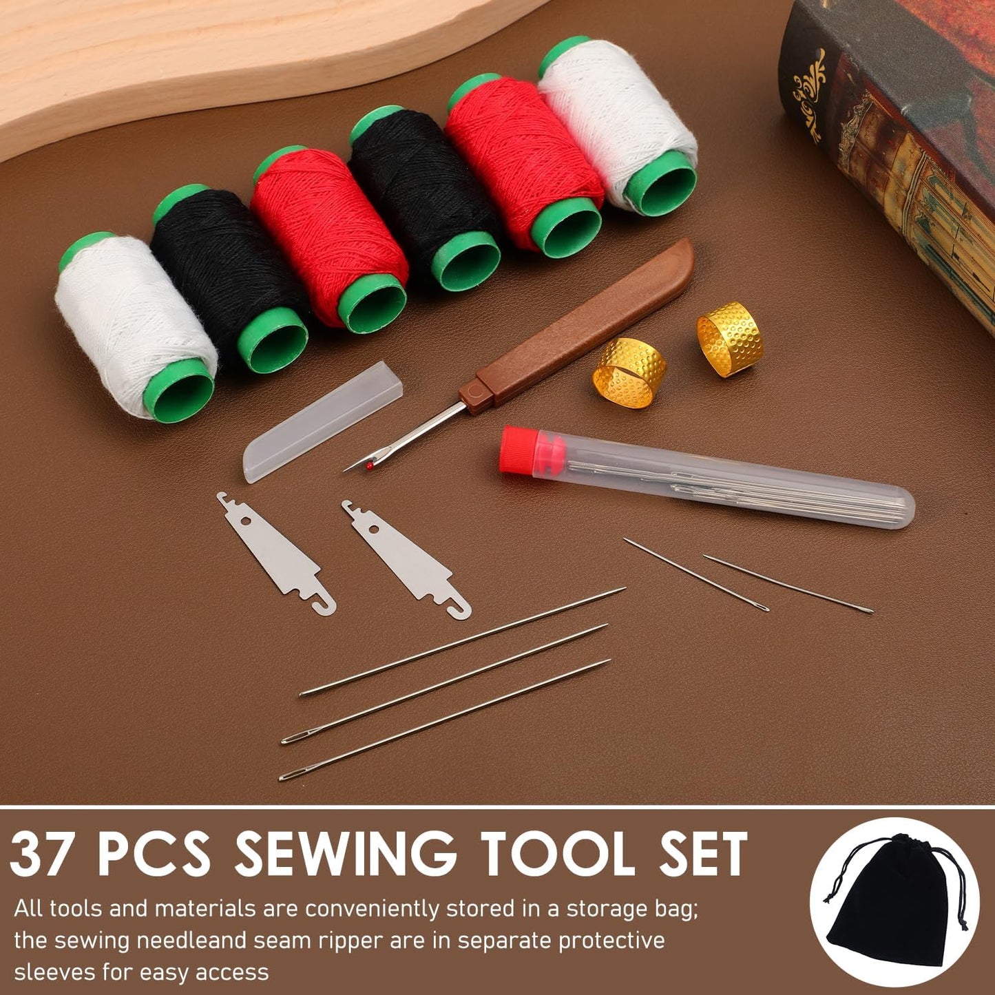 37 Big Eye Steel Sewing Needles Kit, Stainless Steel Hand Sewing Needles for Handcraft Lovers, Professional Steel Needle Set with Large Eye for DIY Sewing Crafts