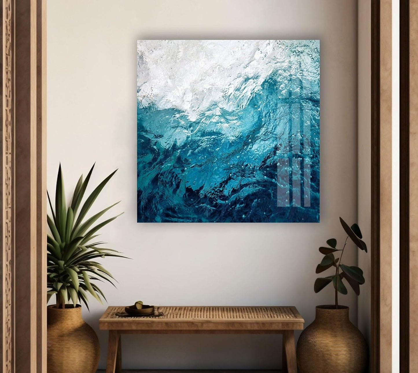 My Photostation.com 60WX40H'' Blue Waves Abstract Glass Wall ArtTempered Glass Printing Wall Decor Large Wall Art Wall Hangings