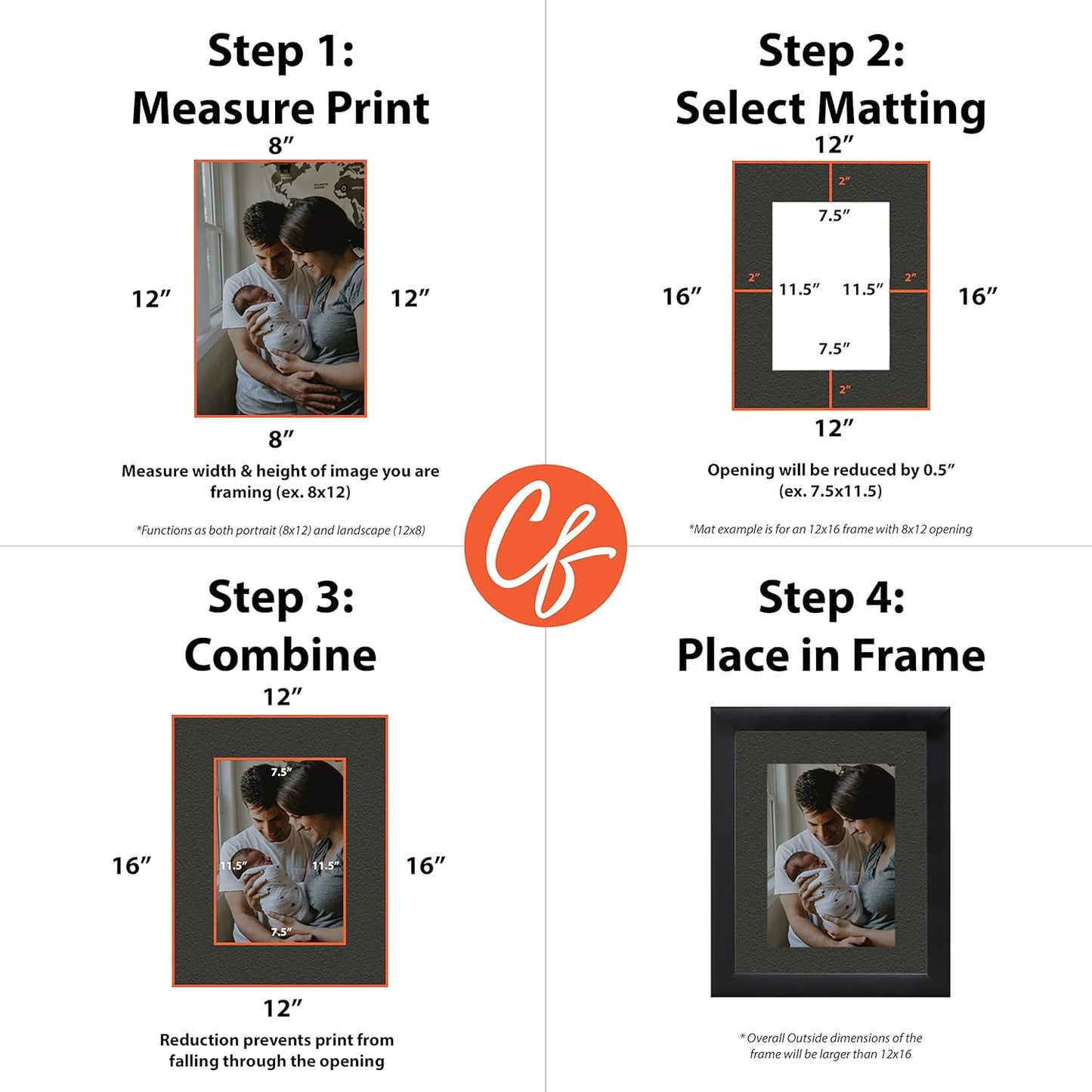Craig Frames B572 Pre-Cut Mat Board for 5x7 Print, 8.5x11, Pebble Black