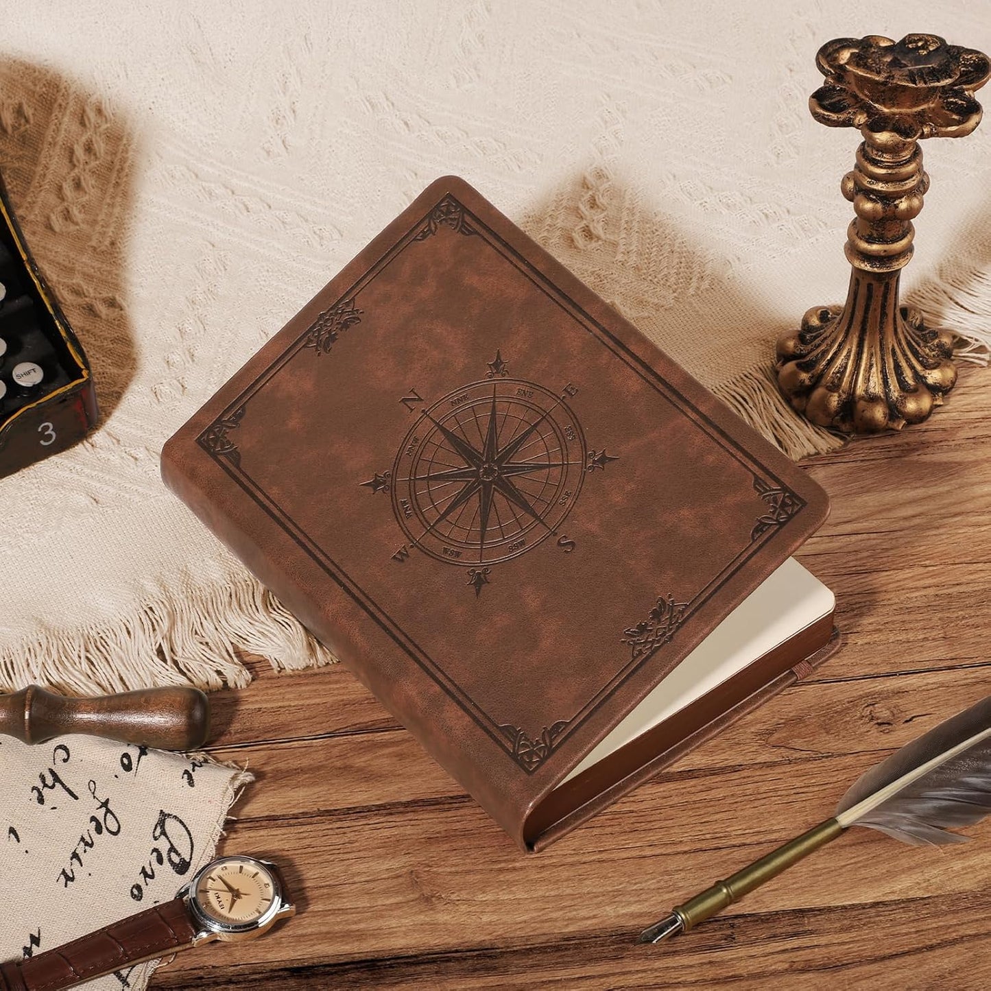 AHGXG Thick Journal Lined Notebook for Men - 320 Numbered Pages A5 College Ruled Notebook for Writing, 100gsm Paper, Vintage Leather Hardcover, for Women Work Office School, 5.75'' X 8.38''- Brown