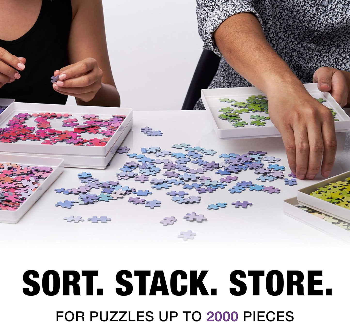 Tidyboss 8 Puzzle Sorting Trays with Lid 10" x 10" - Portable Jigsaw Puzzle Accessories White Background Makes Pieces Stand Out Sort Patterns, Shapes and Colors | for Puzzles Up to 1500-2000 Pieces