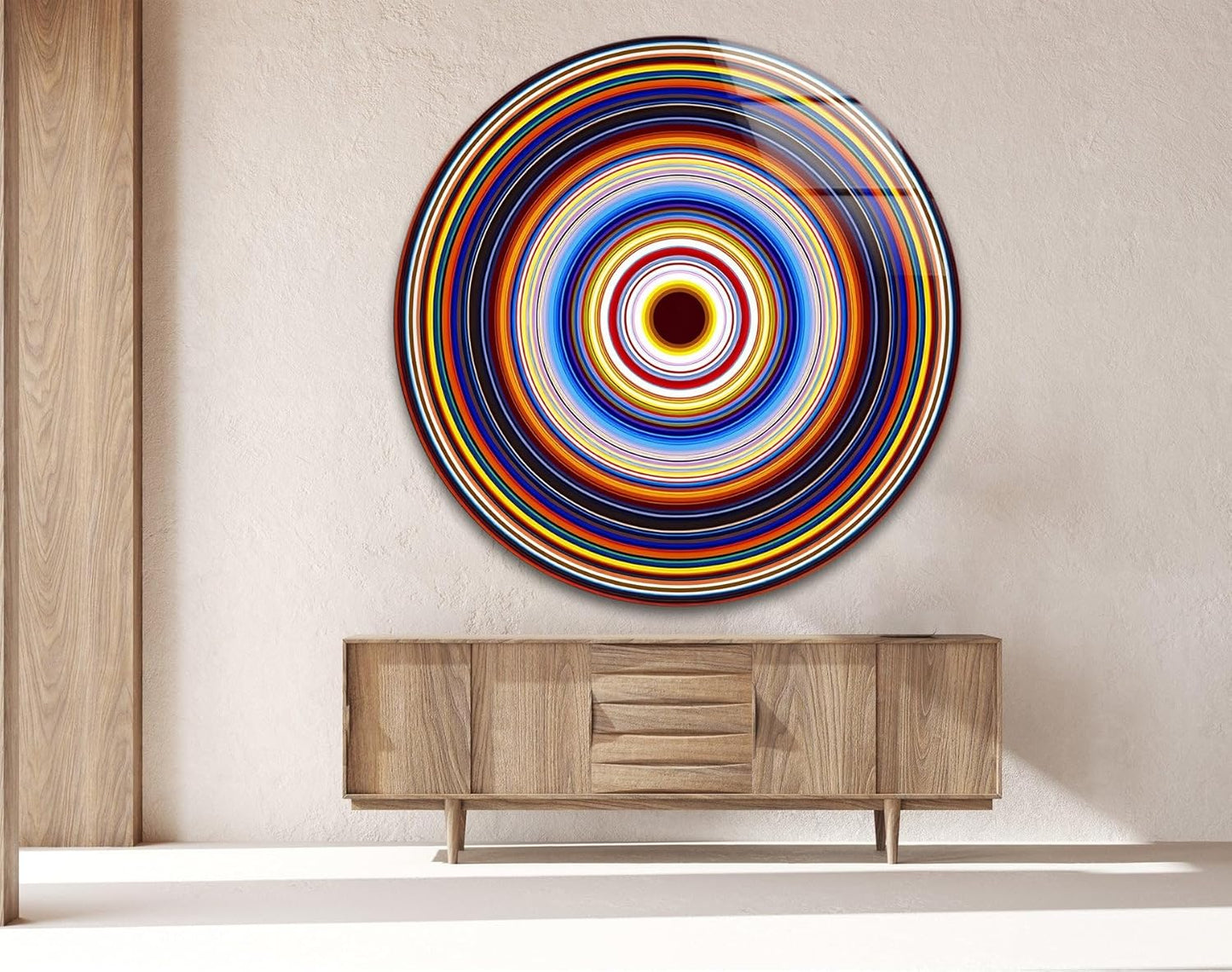 My Photostation.com 15.8''(40cm) Diameter Colorful Concentric Circles Round Glass Wall Art Tempered Glass Printing Wall Decor Large Wall Art Wall Hangings