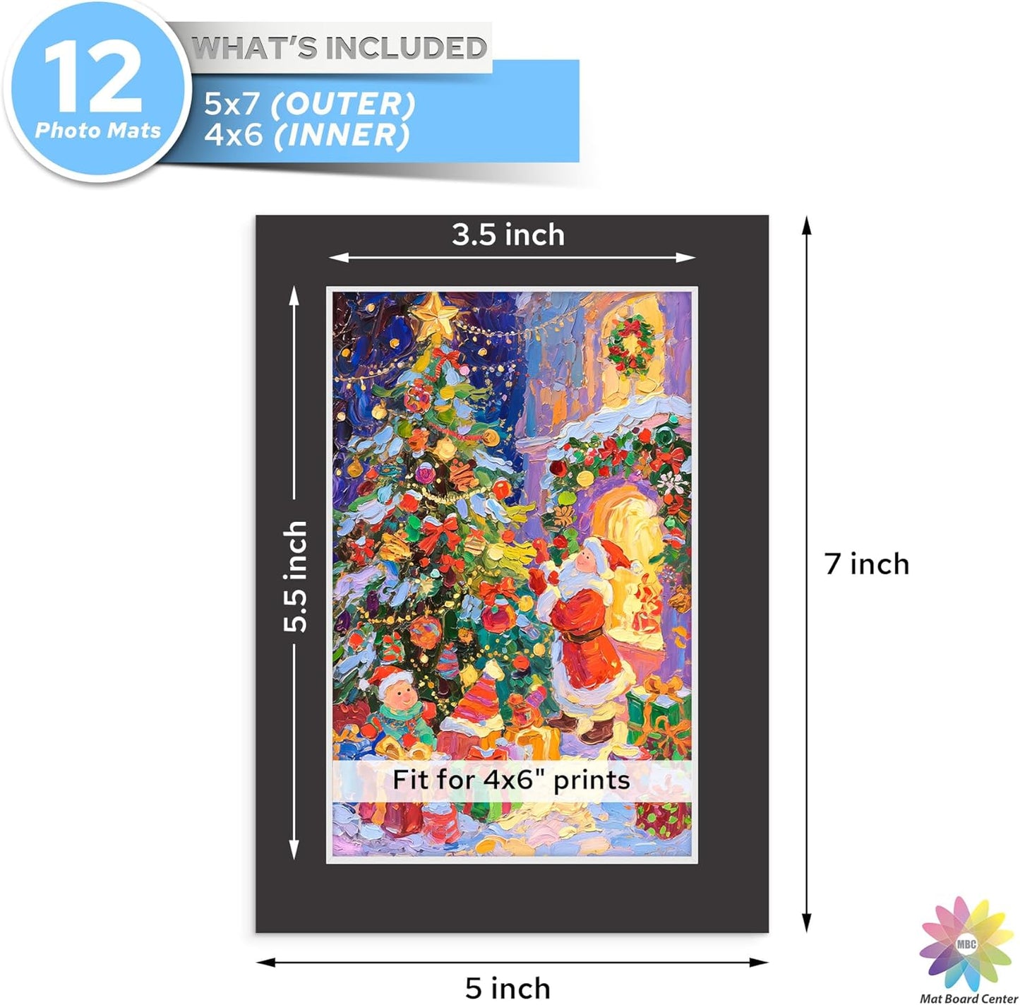 Mat Board Center, 5X7 Black Mats for 4X6 Pictures - Acid Free, 4-Ply Thickness, White Core, Bevel Cut - for Artworks, Photos, Framing - Pack of 12