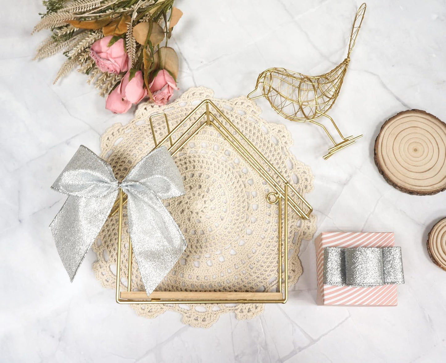 CT CRAFT LLC Glitter Wired Ribbon 2.5" x 10 Yards Silver for Christmas Home Decor Bow Gift Wrapping DIY Crafts Wreath