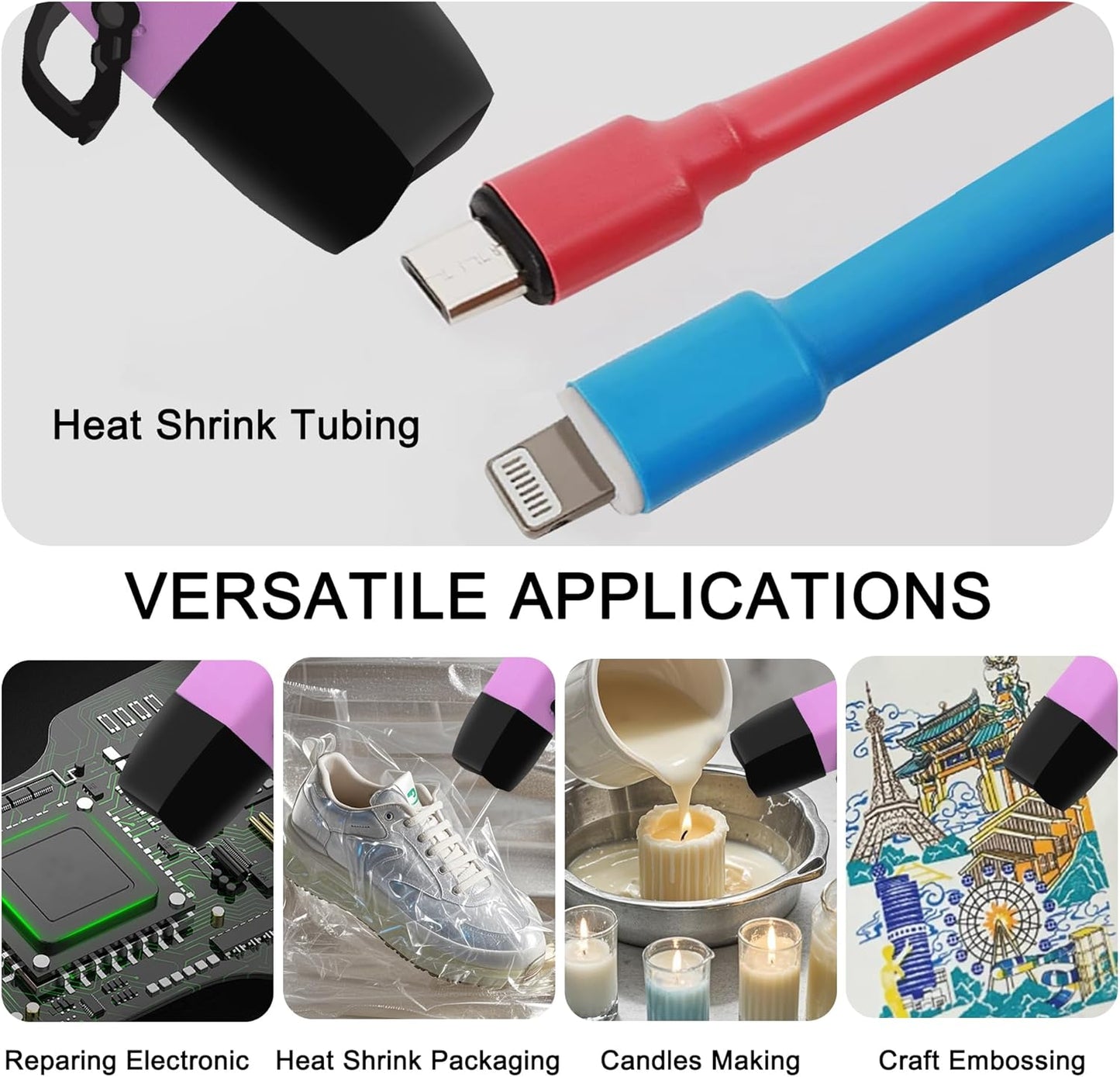 mofa Mini Variable Temp Heat Gun 350W 250℉~850℉(150℃- 450℃) Fast Heating,LCD Digital Display Hot Air Gun Tools with Reflector Nozzle&Tripod Overload Protection for Crafting,Embossing,Drying (Purple)