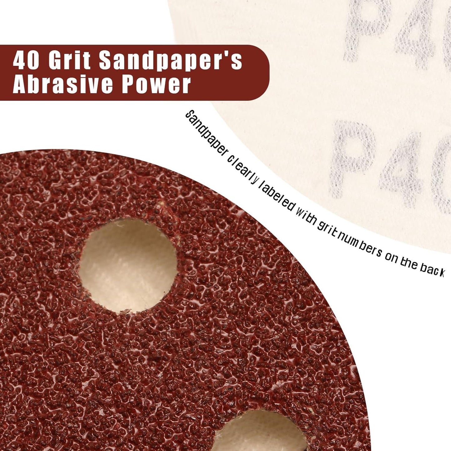 40 Grit 5 Inch Sanding Discs Hook and Loop Sandpaper, 100 PCS 8 Hole Adhesive Coarse Sand Paper for Random Orbital Sander