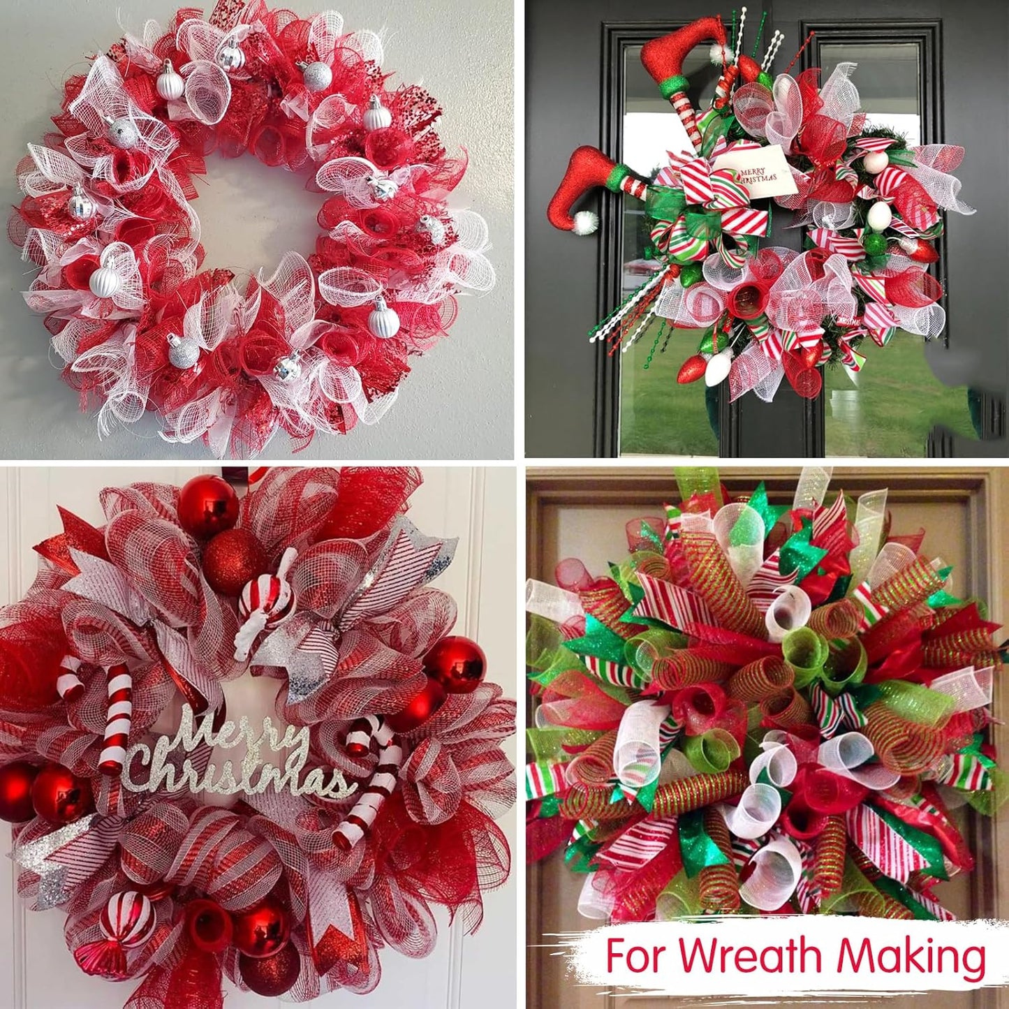 TONIFUL 2 Rolls 10 Inch Red Decorative Mesh Ribbbon Rolls, Fabric Mesh for Mesh Wreath Supplies, Front Door Wreath Crafts Tree Decor Christmas NewYears Halloween Decoration (10 yds/roll)