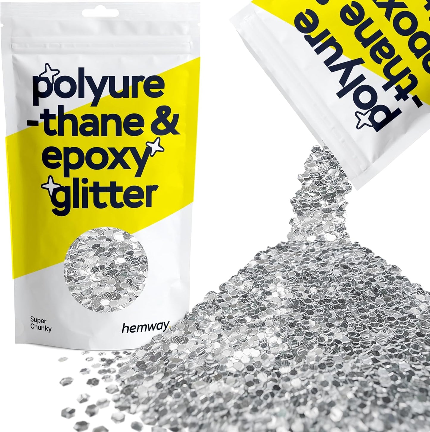 Hemway Glitter for Resin 100g Silver Metallic Crystals for Epoxy Craft Super Chunky Flakes Tumblers Wax Melt