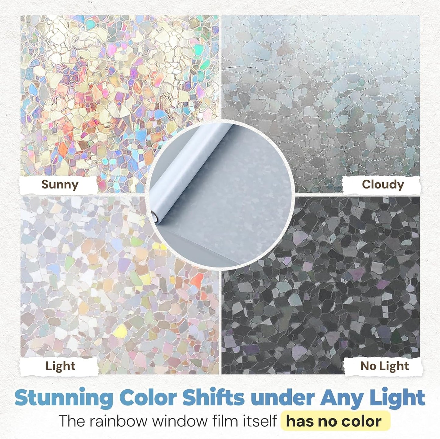 DOWELL Window Privacy Film Rainbow Film, Stained Glass Decorative Sticker, Static Cling Non-Adhesive Glass Clings, Sun Blocking Heat Control Window Coverings for Home Door, 17.5" x 157.4"