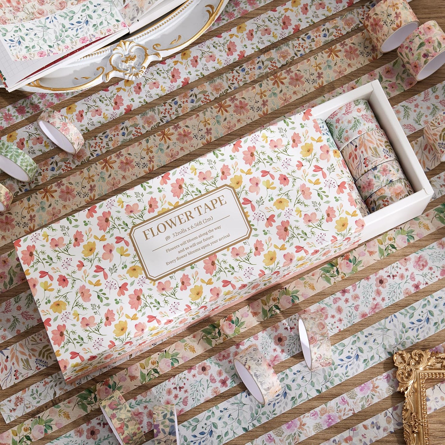 32 Rolls Washi Tape Set, Colored Floral Decorative Masking Tape, Artists Tapes for Journaling, Junk Journal, DIY Craft Projects, Scrapbooking Supplies Decor
