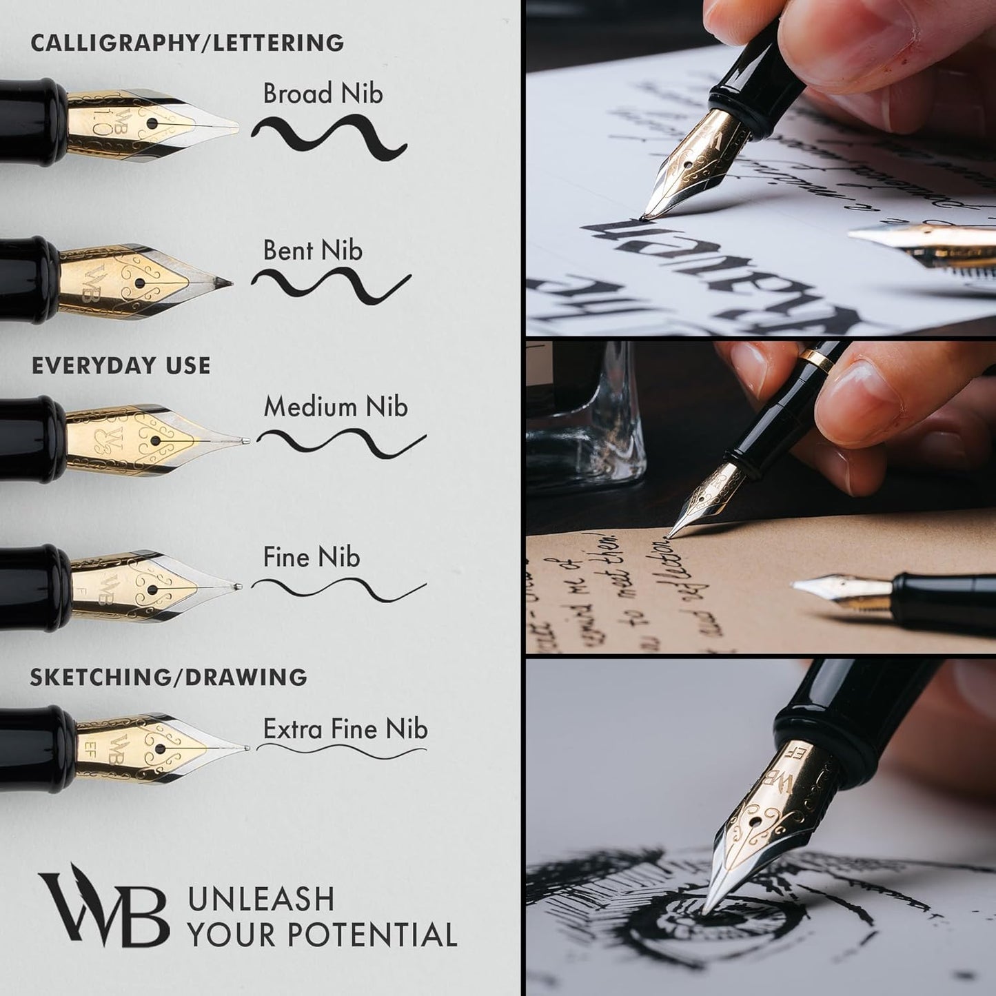 Wordsworth & Black Fountain Pen Set, 18K Gilded Medium Nib, Includes 24 Pack Ink Cartridges, Ink Refill Converter & Gift Box, Gold Finish, Calligraphy, [Imperial Blue], Perfect for Men & Women