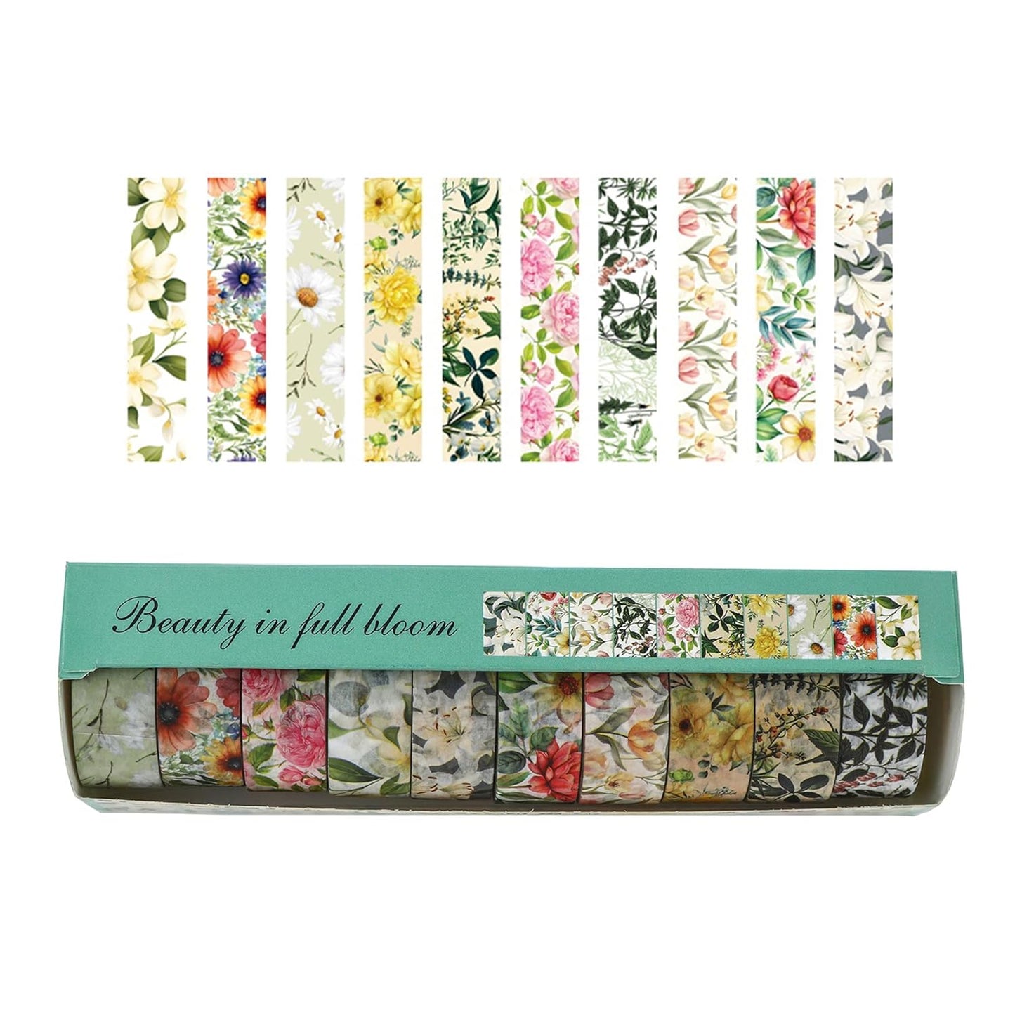 10 Rolls Blooming Flowers Washi Tape Set Floral Arts Adhesive Tapes Colorful Garden Decorative Masking Tape Sets for Craft, Kids, Scrapbook, DIY, Gift Wrapping (2-Romance)